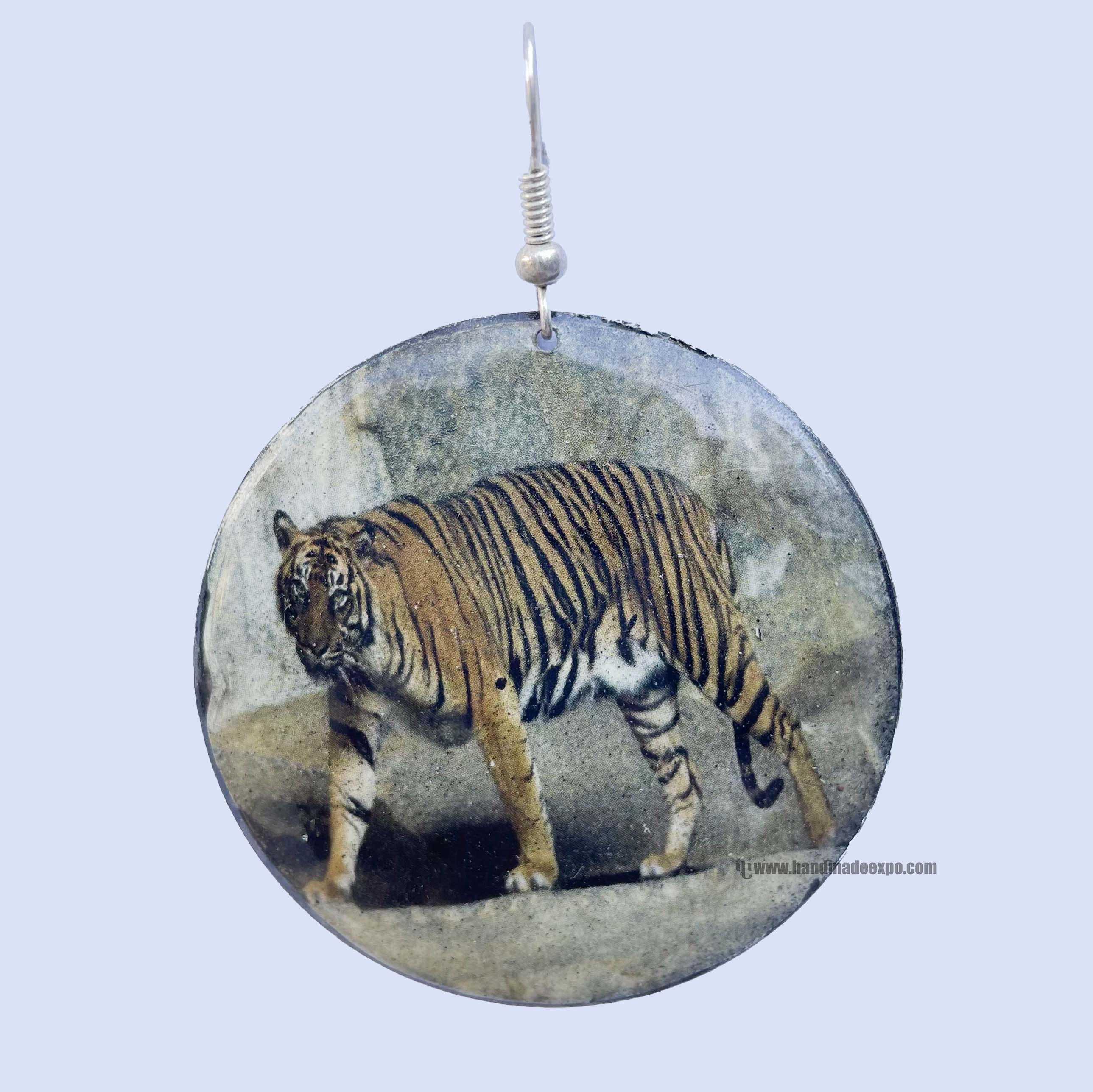 Metal Earrings tiger Printed