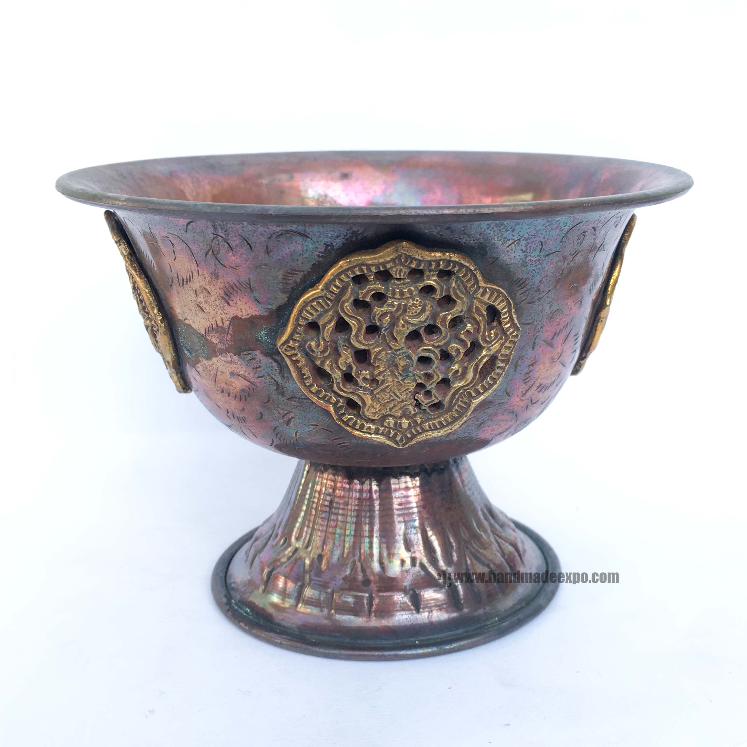 Metal Offering Bowls, oxidized, Large, With Stand