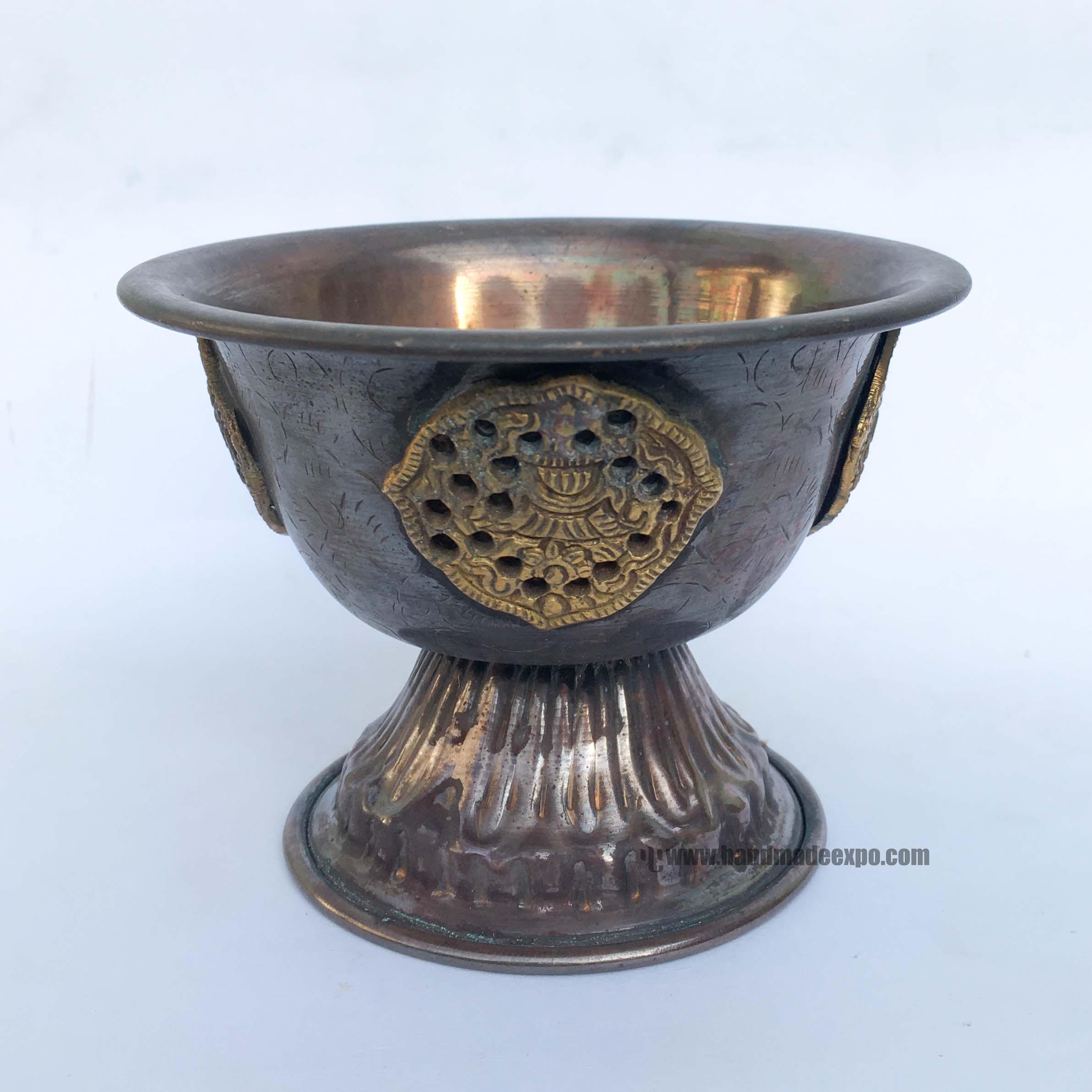 Metal Offering Bowls, oxidized, Medium, With Stand