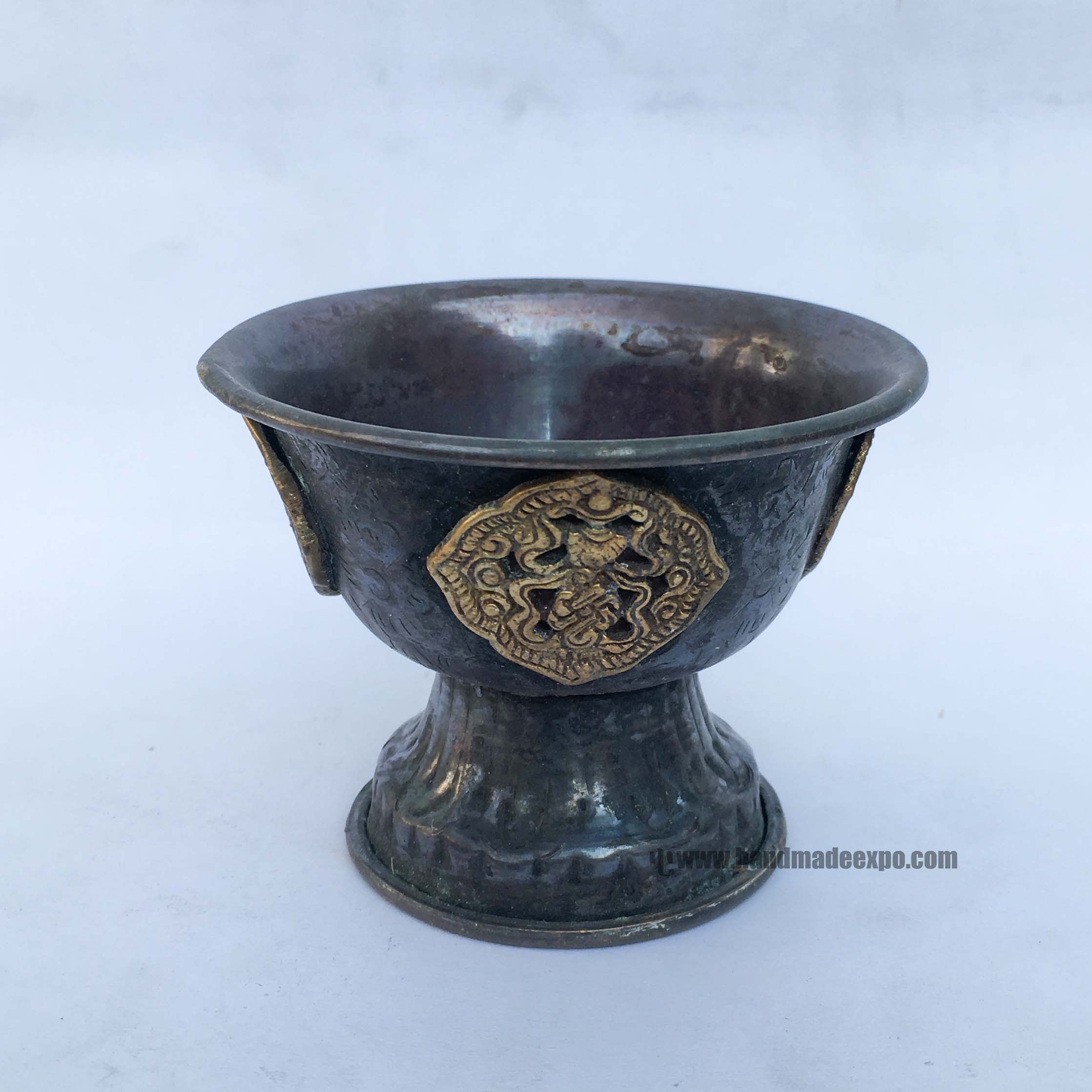 Metal Offering Bowls, oxidized, Small, With Stand