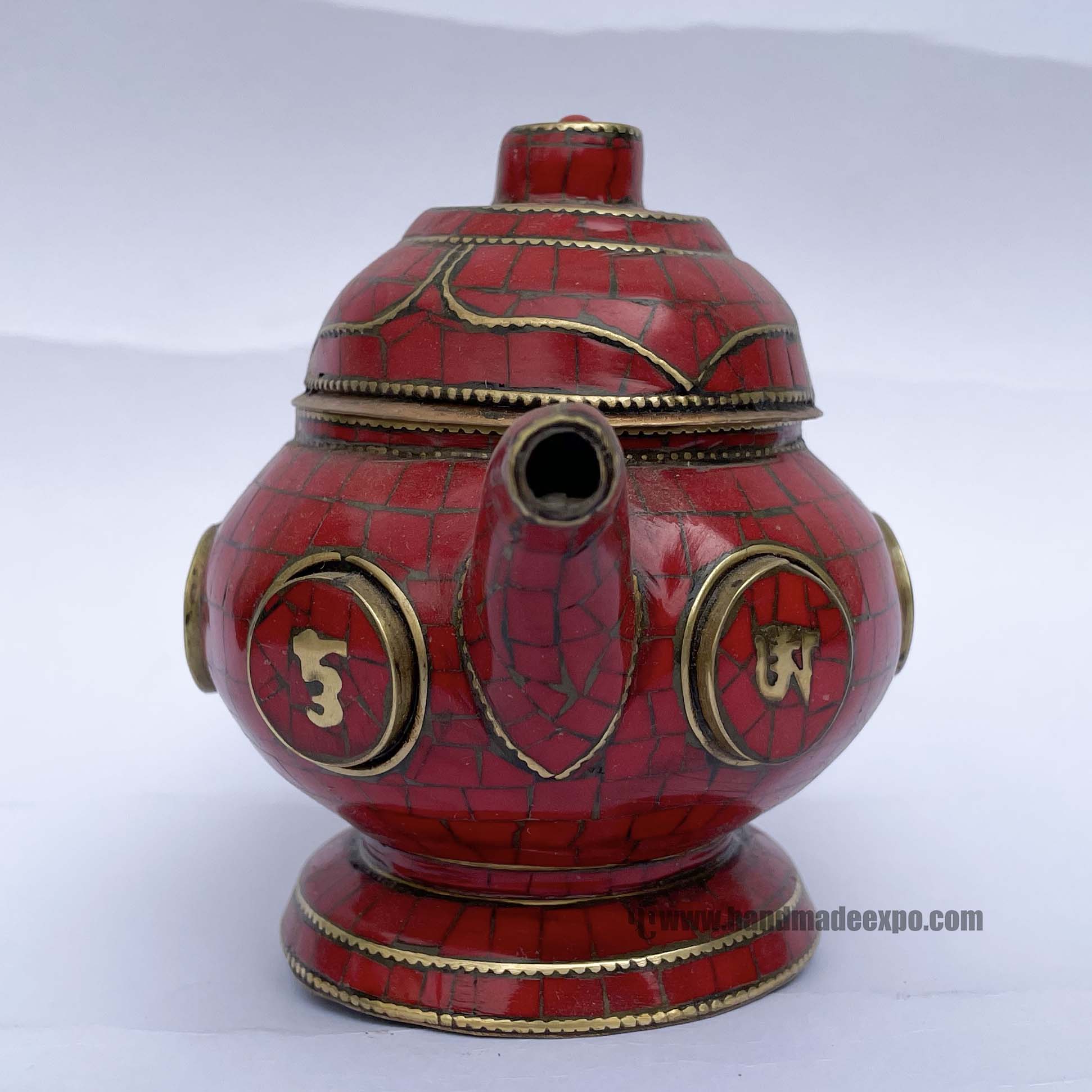Tibetan Tea And Water Offering Vessel, coral Stone And metal Setting