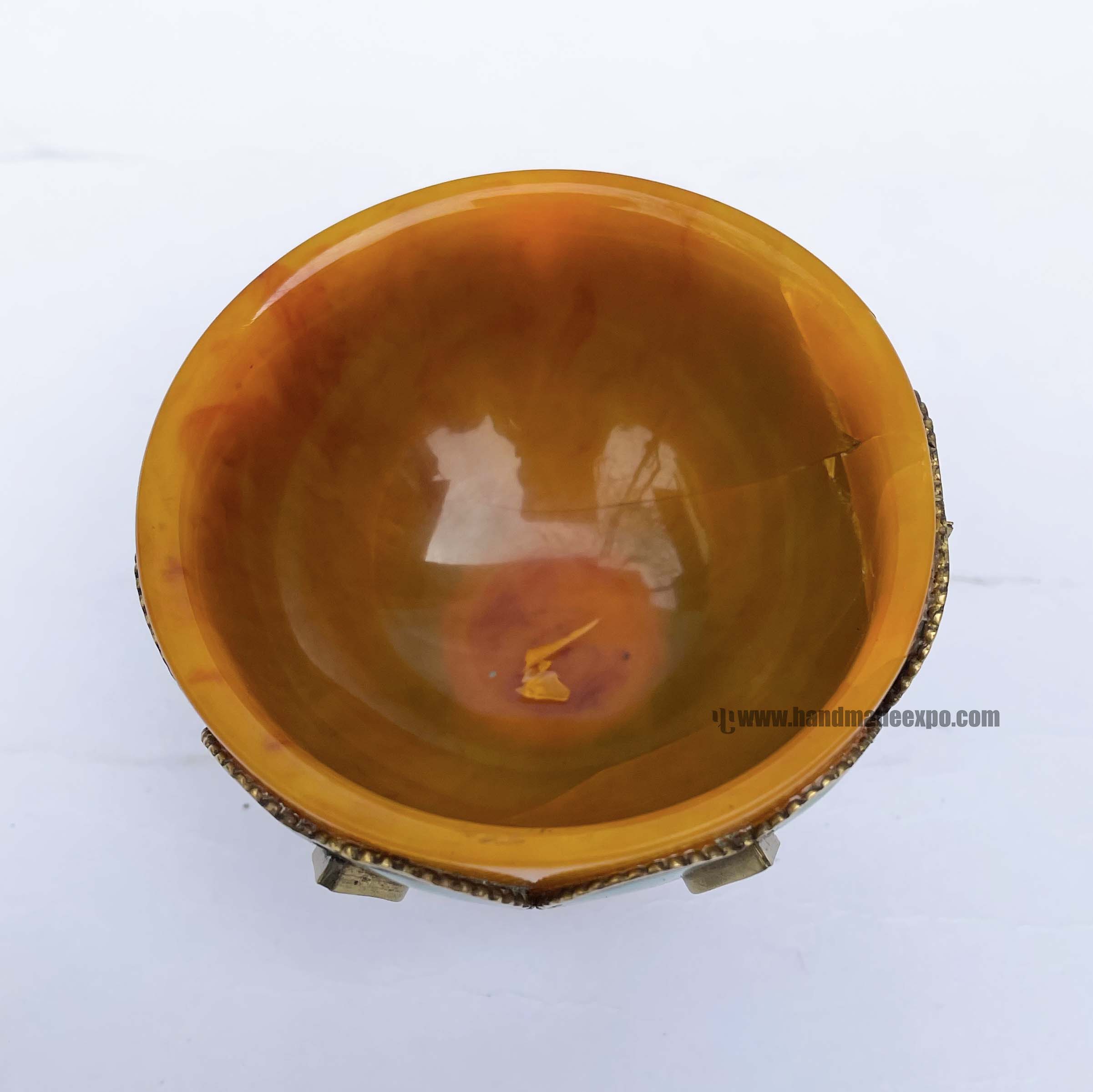 Mitation Amber Offering Bowl With stone And metal Setting