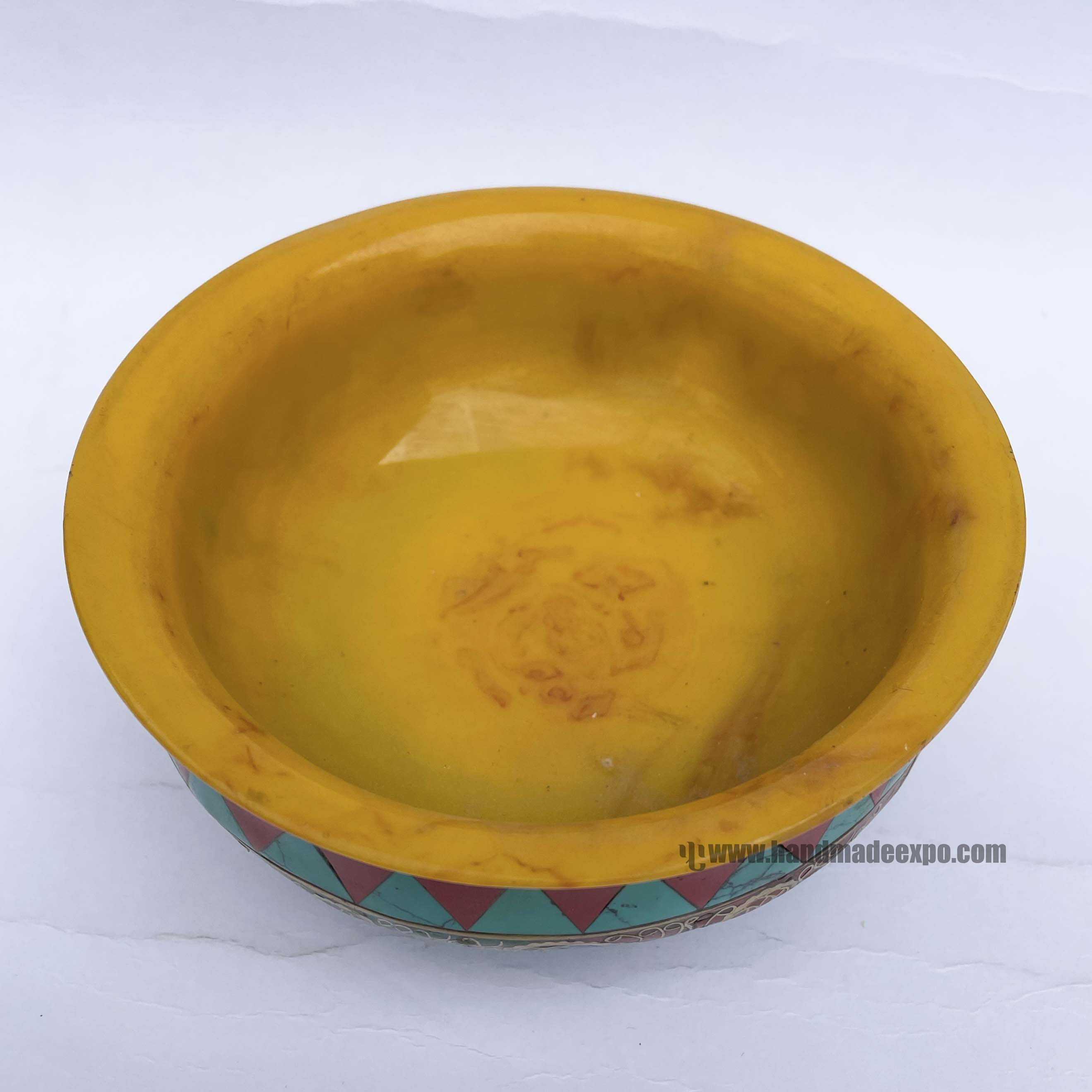 Imitation Amber Offering Bowl With metal Setting