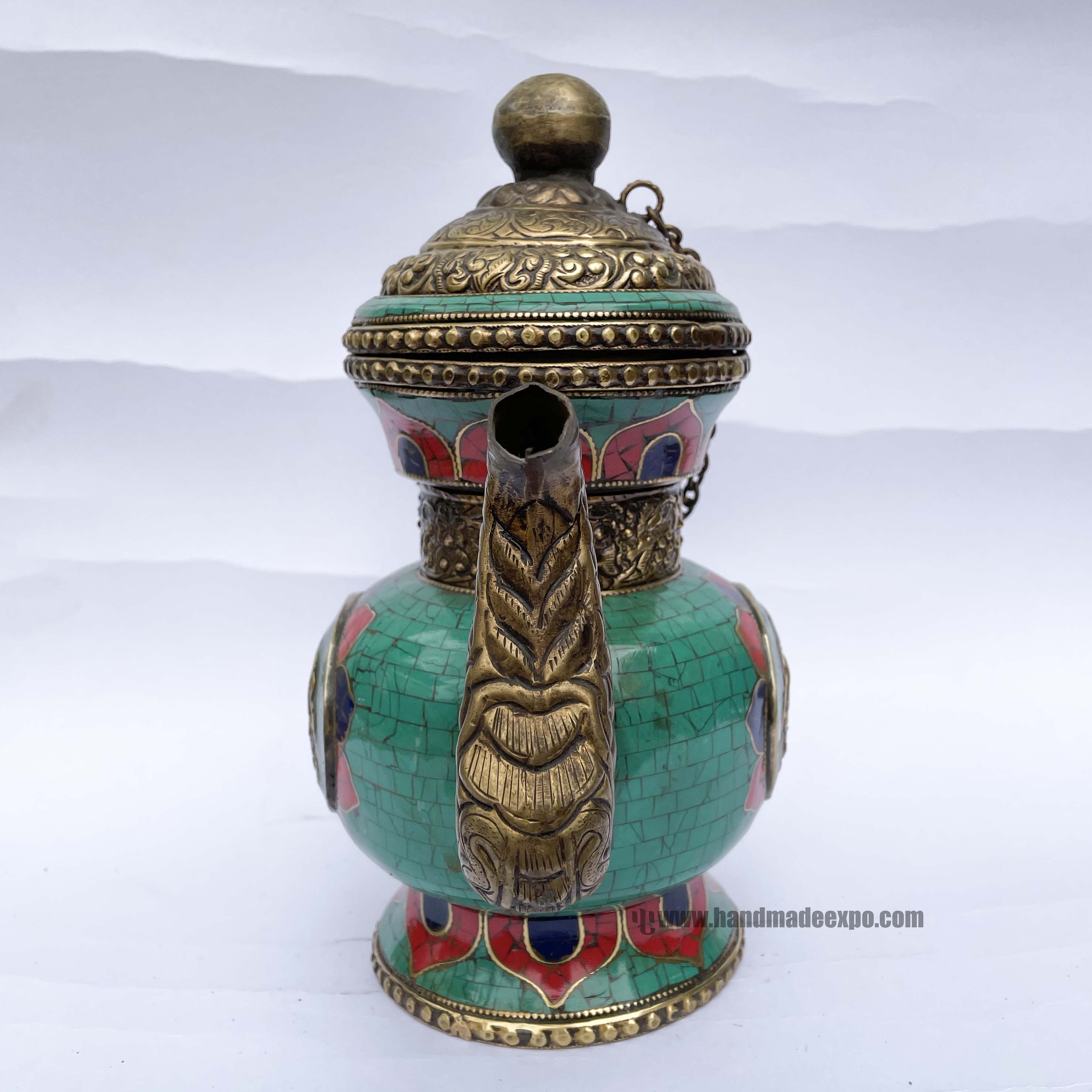 Tibetan Bhumpa- Bhumba Water Pot, multi Color, With Stone Setting