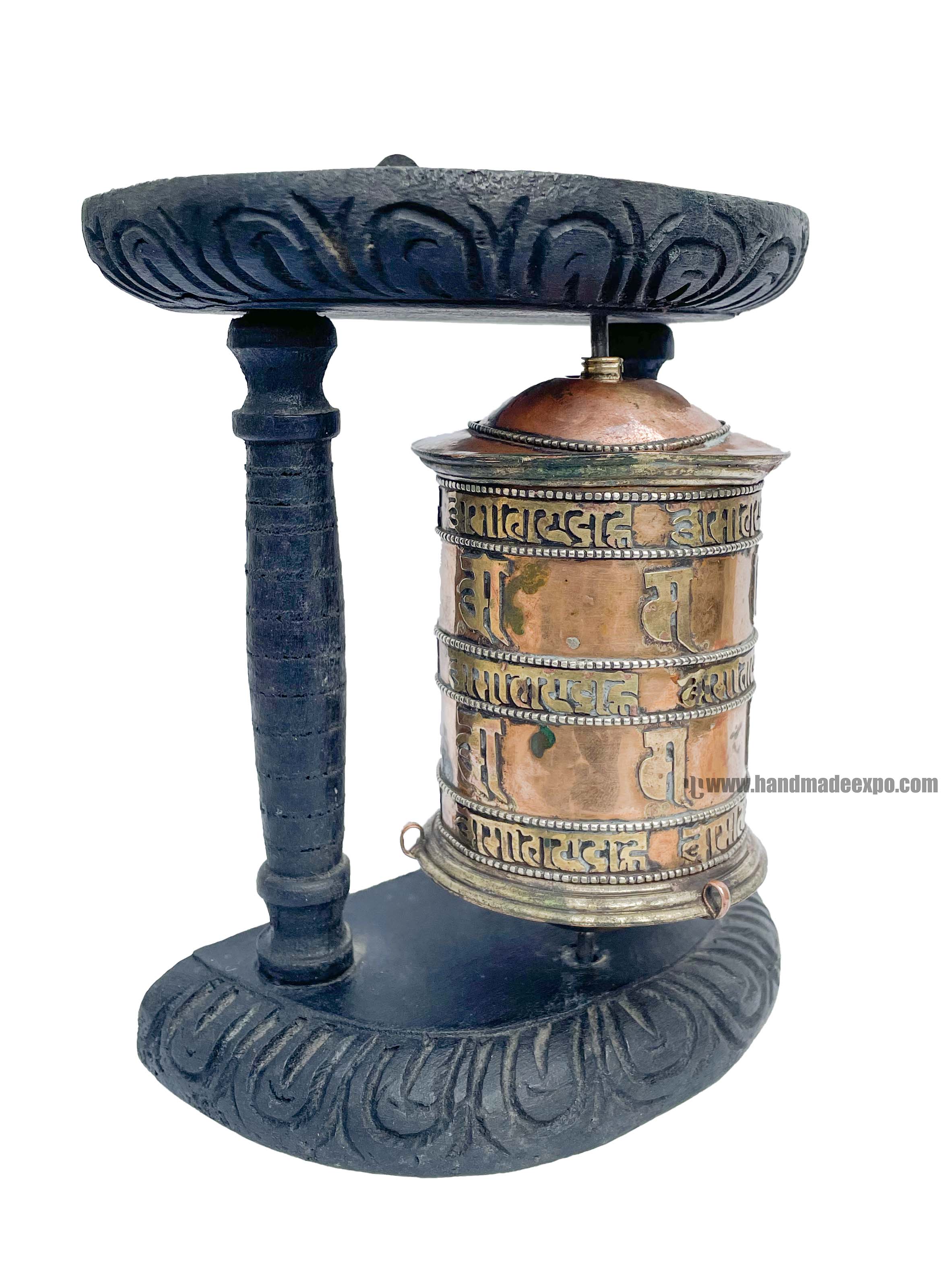 Brass Prayer Wheel On Wooden Frame <span Style=