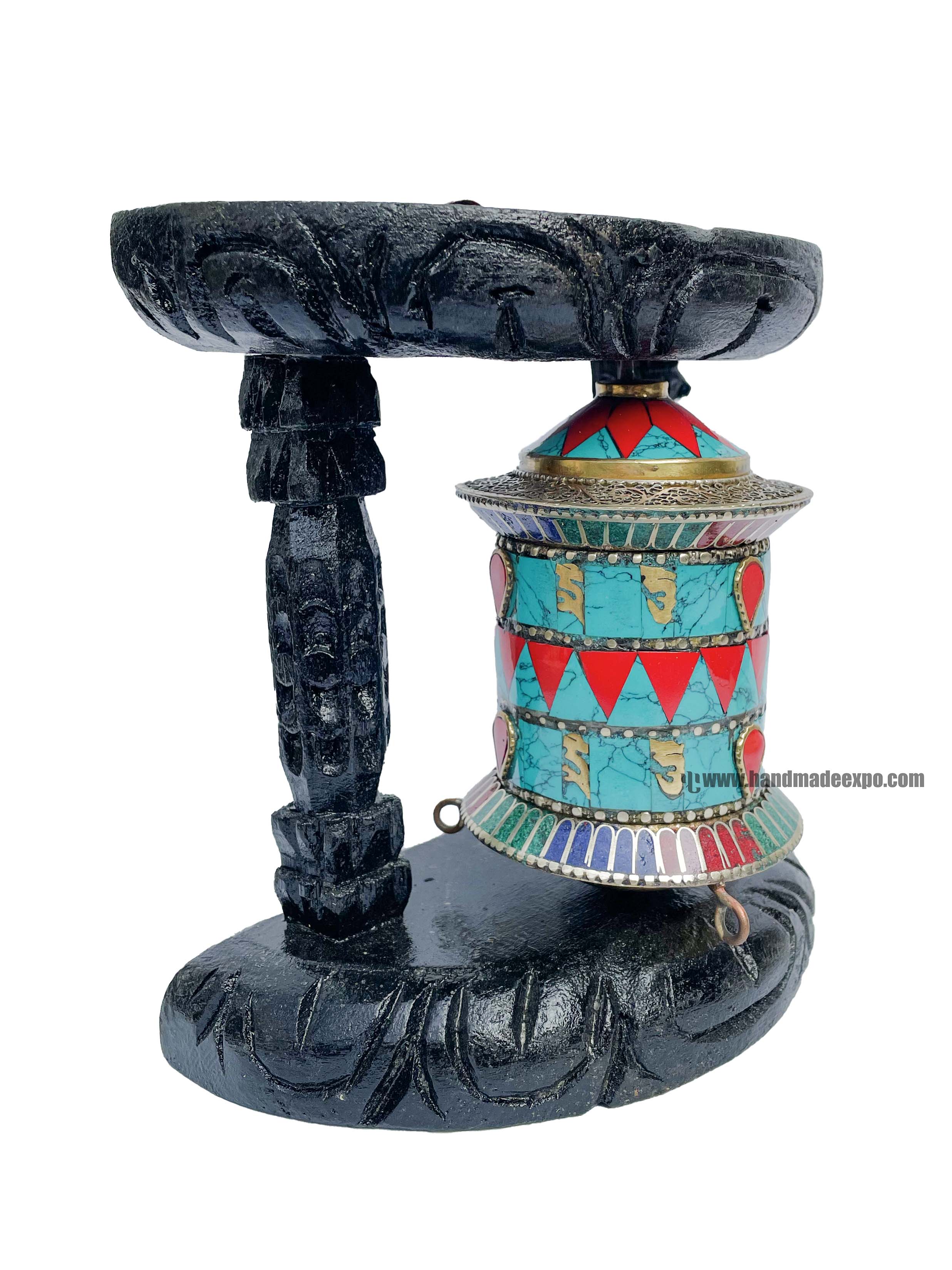 Brass Prayer Wheel On Wooden Frame <span Style=