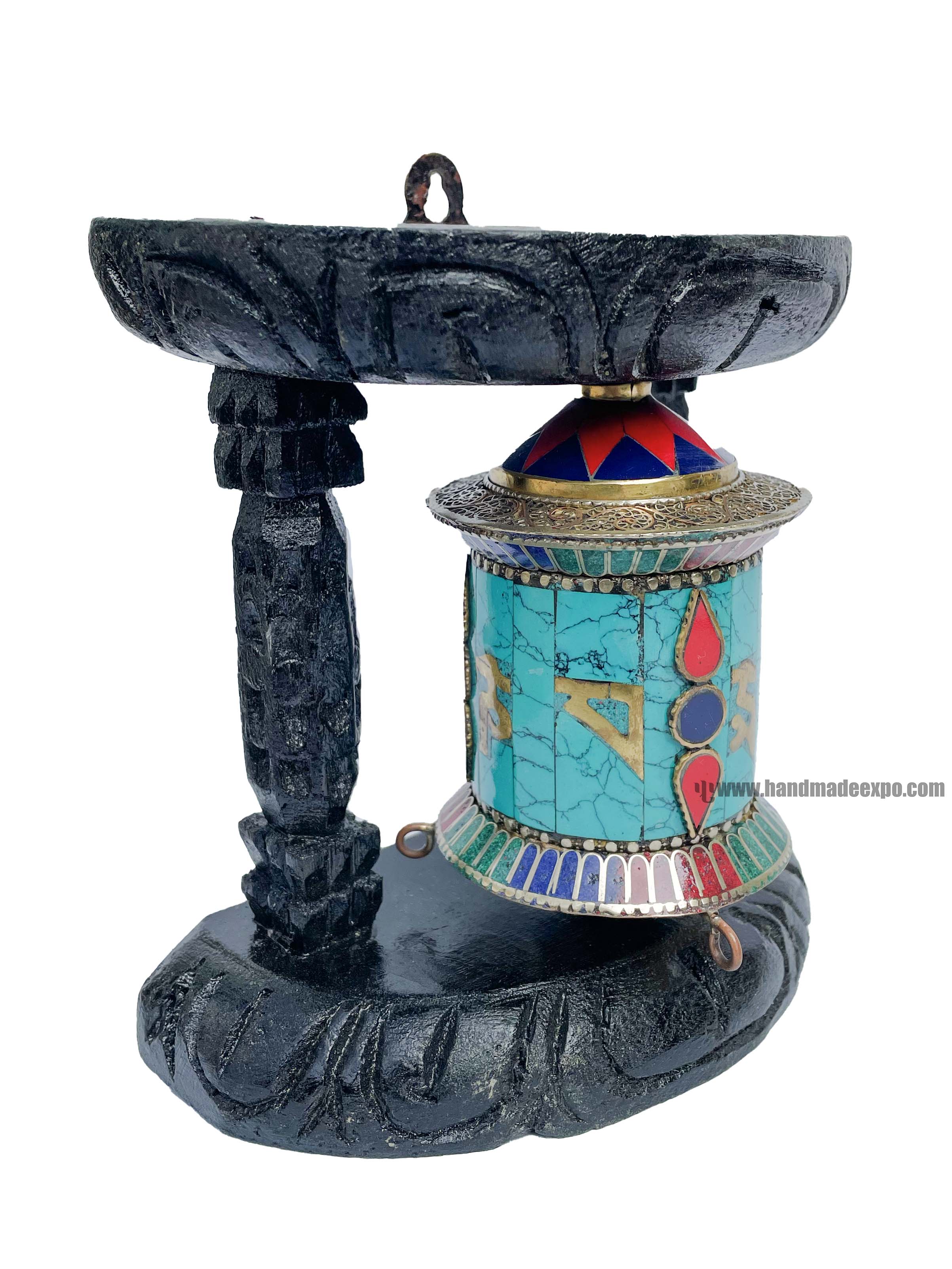 Brass Prayer Wheel On Wooden Frame <span Style=