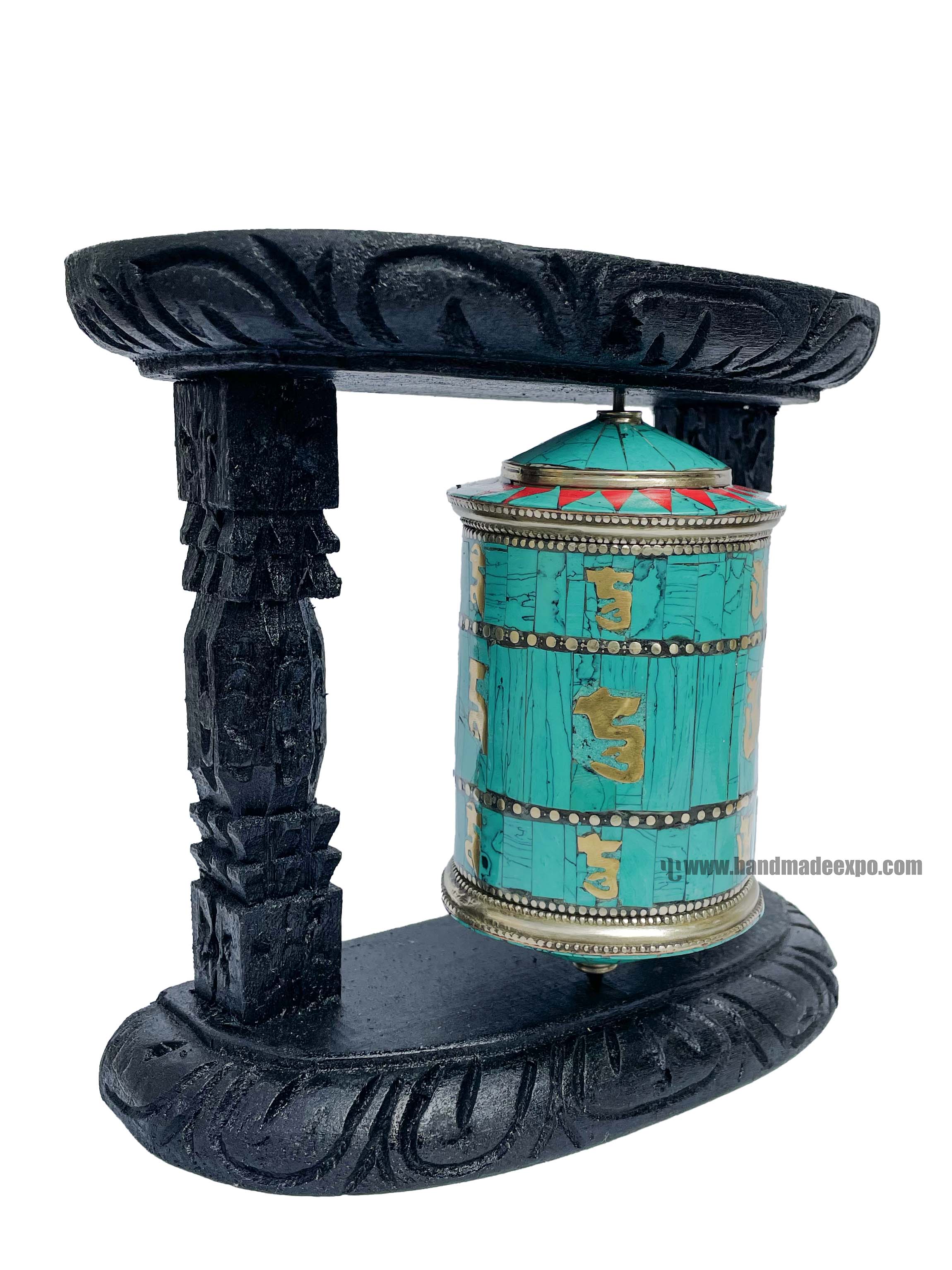 Brass Prayer Wheel On Wooden Frame <span Style=