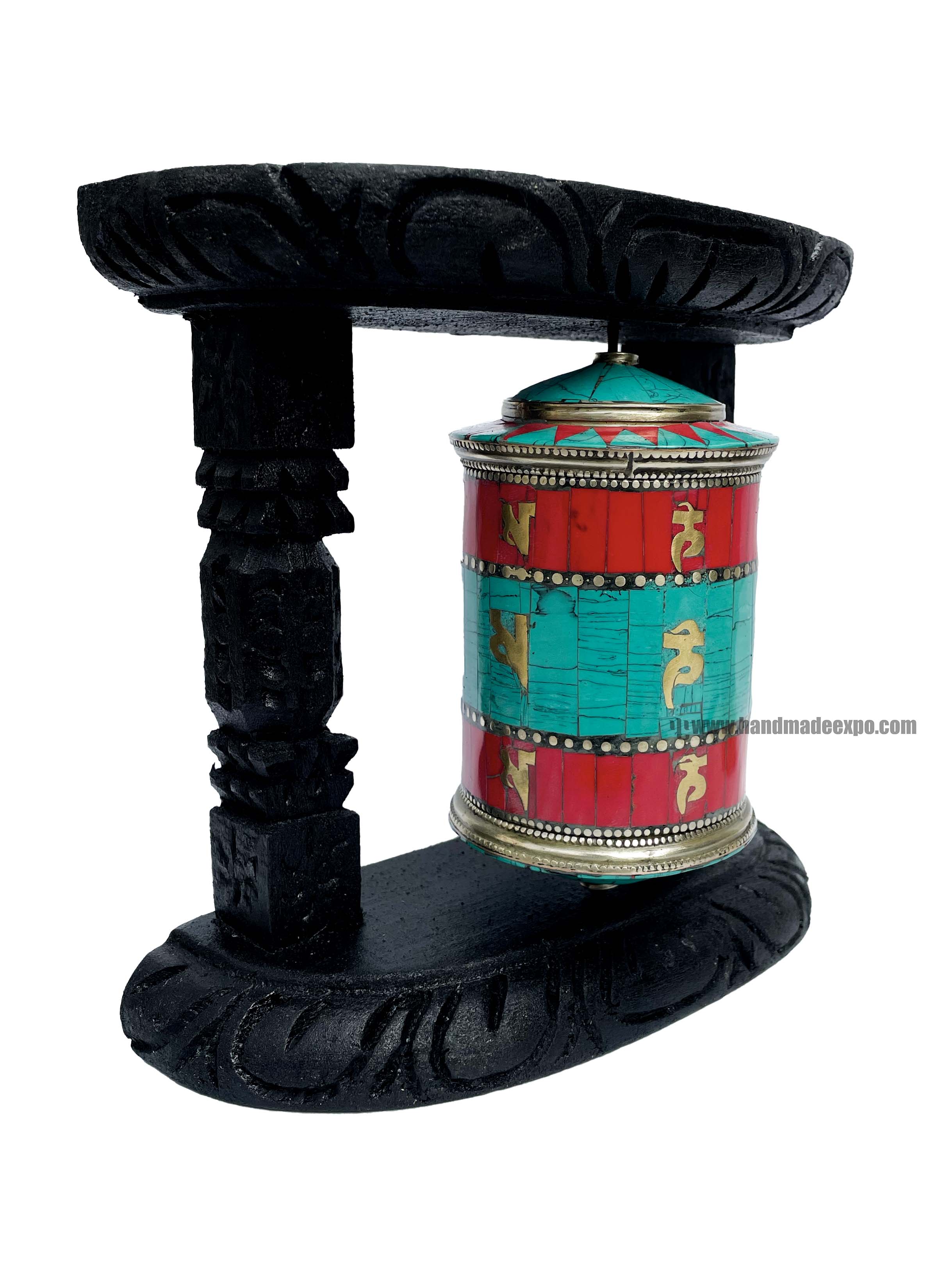 Brass Prayer Wheel On Wooden Frame <span Style=