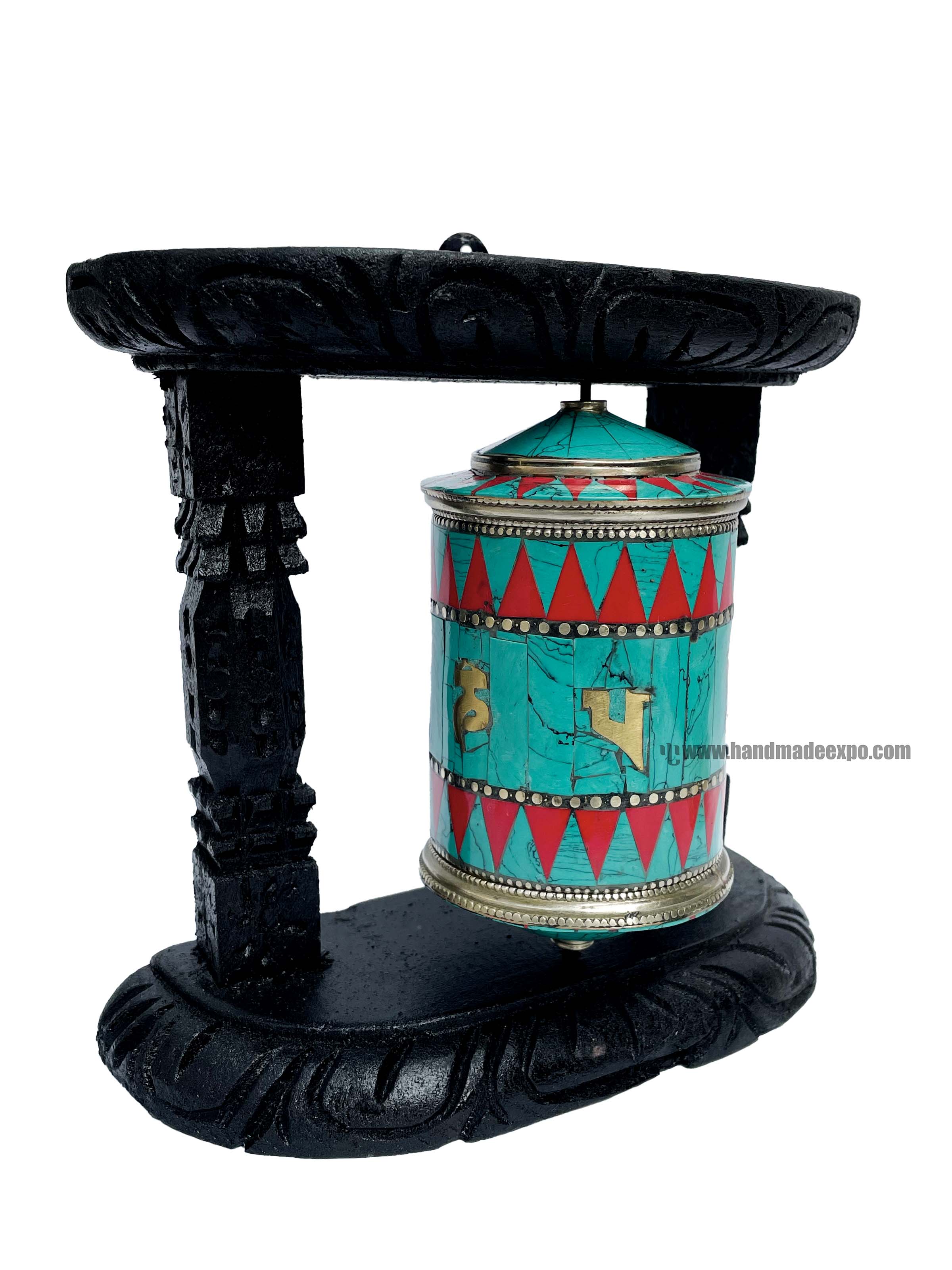 Brass Prayer Wheel On Wooden Frame <span Style=