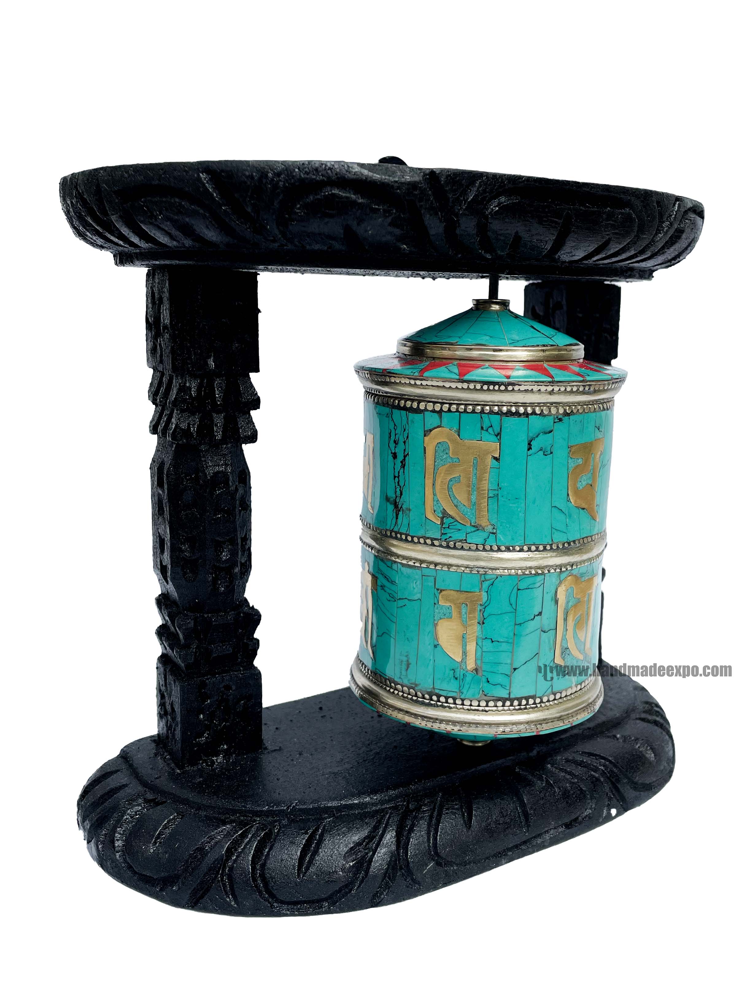 Brass Prayer Wheel On Wooden Frame <span Style=