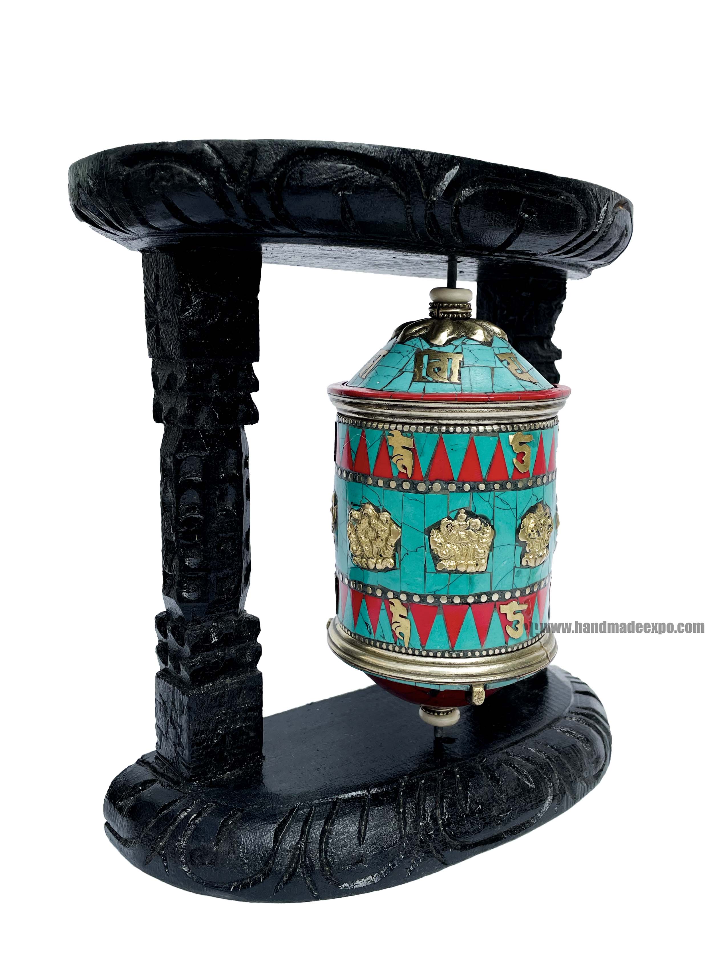 Brass Prayer Wheel On Wooden Frame <span Style=