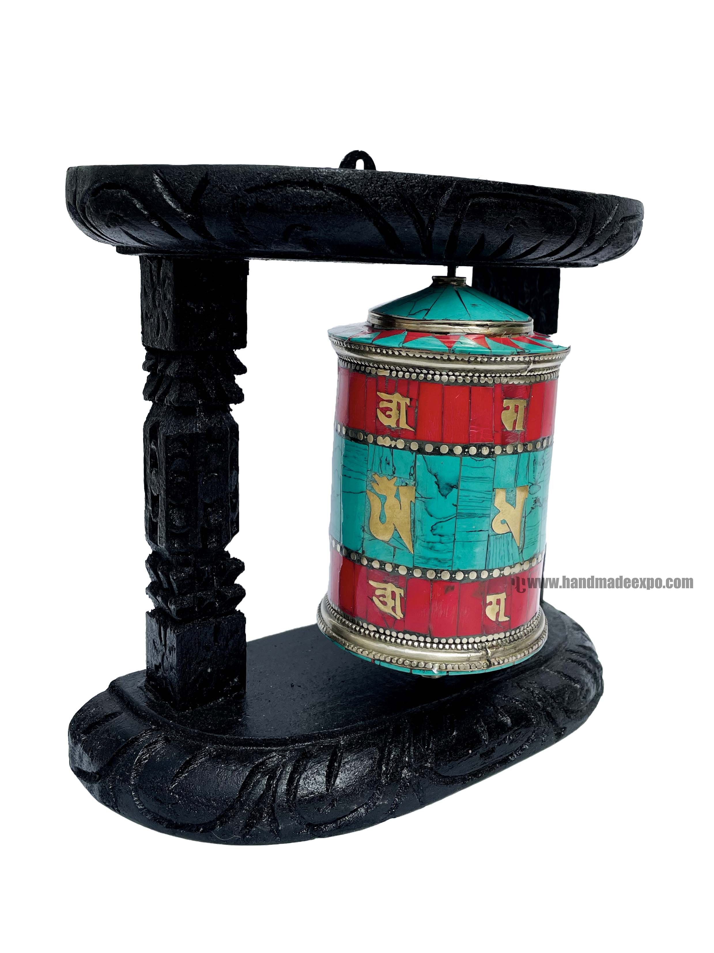 Brass Prayer Wheel On Wooden Frame <span Style=