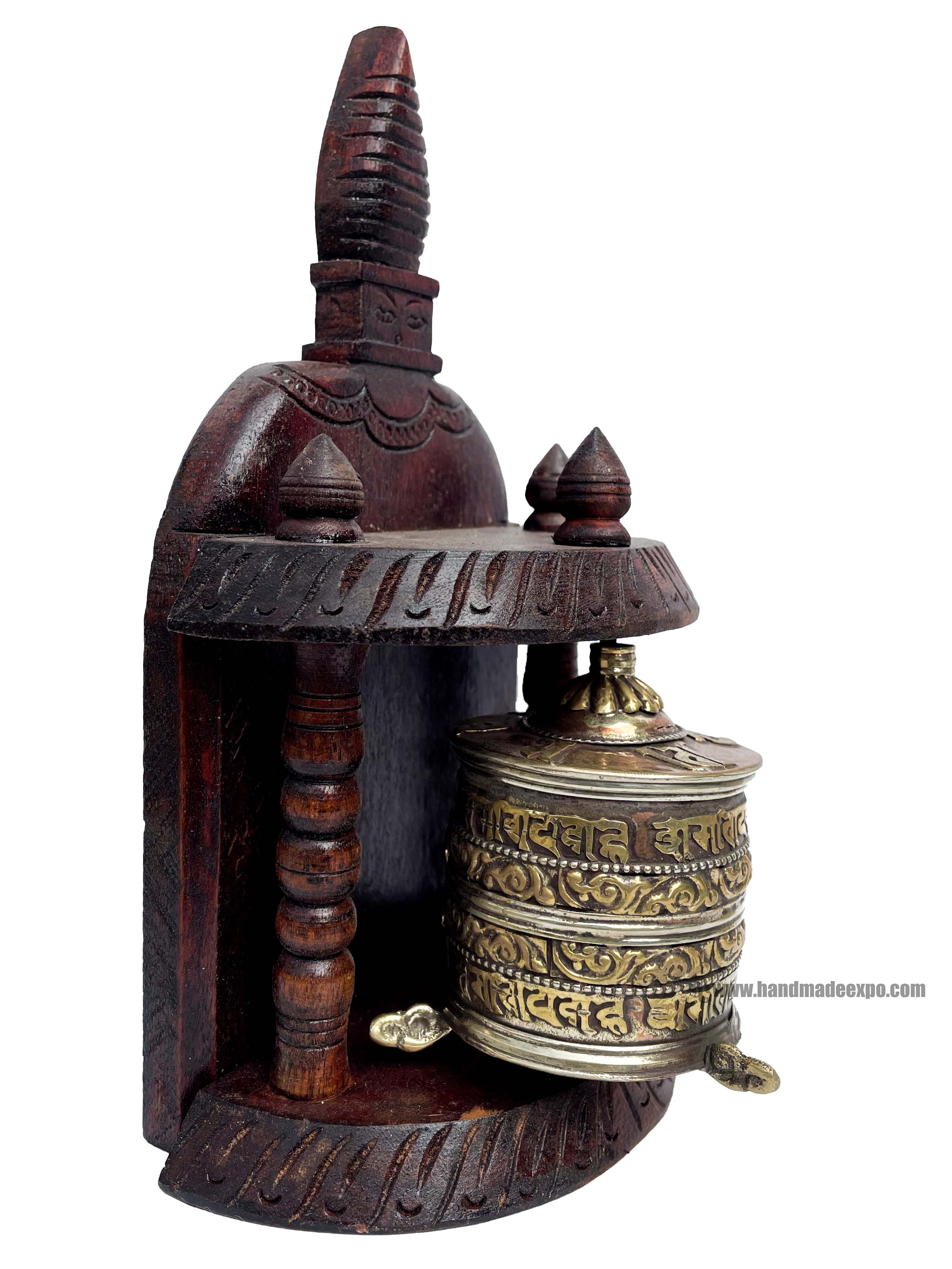 Brass Prayer Wheel On Wooden Frame <span Style=