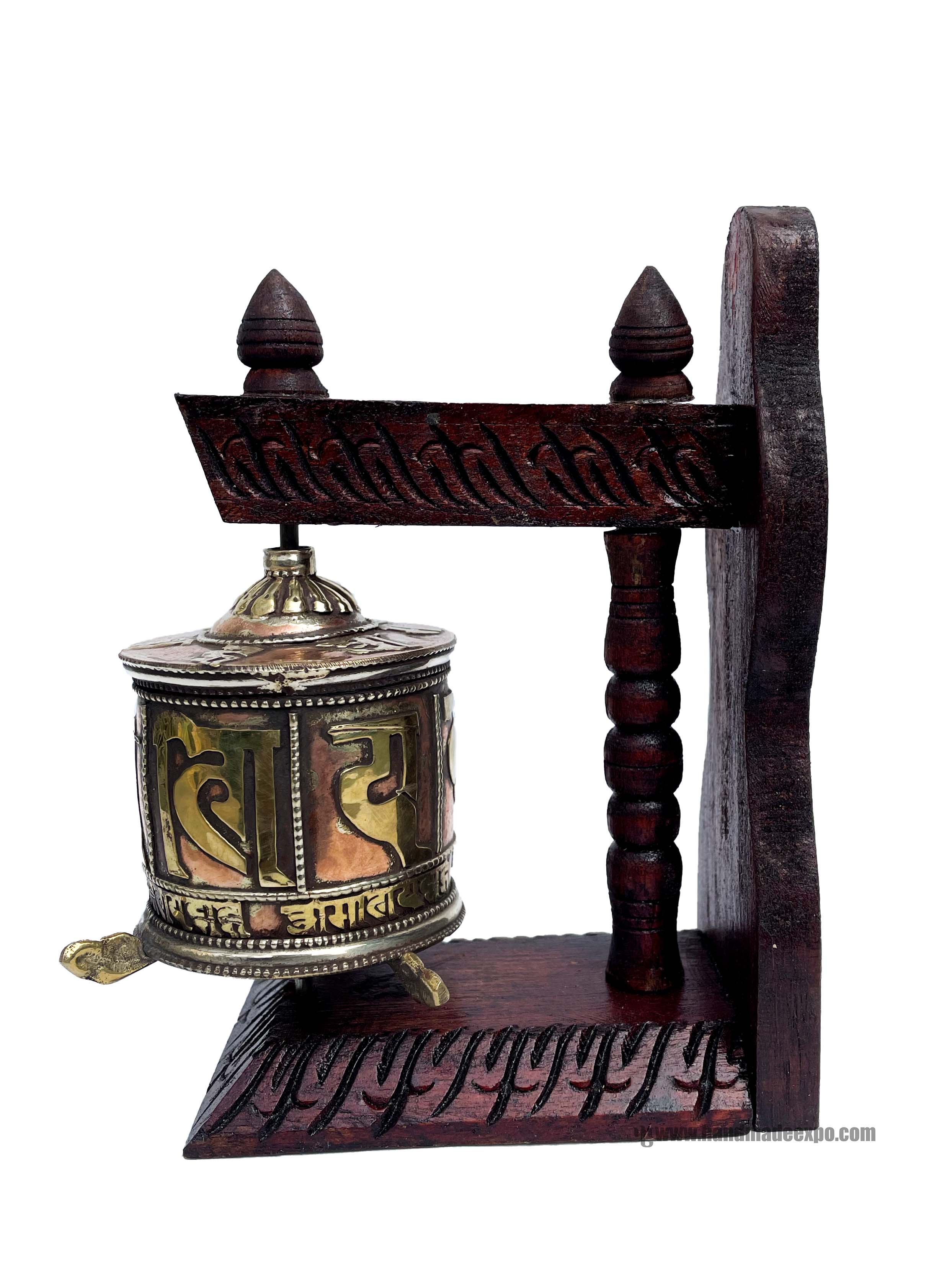 Brass Prayer Wheel On Wooden Frame, <span Style=