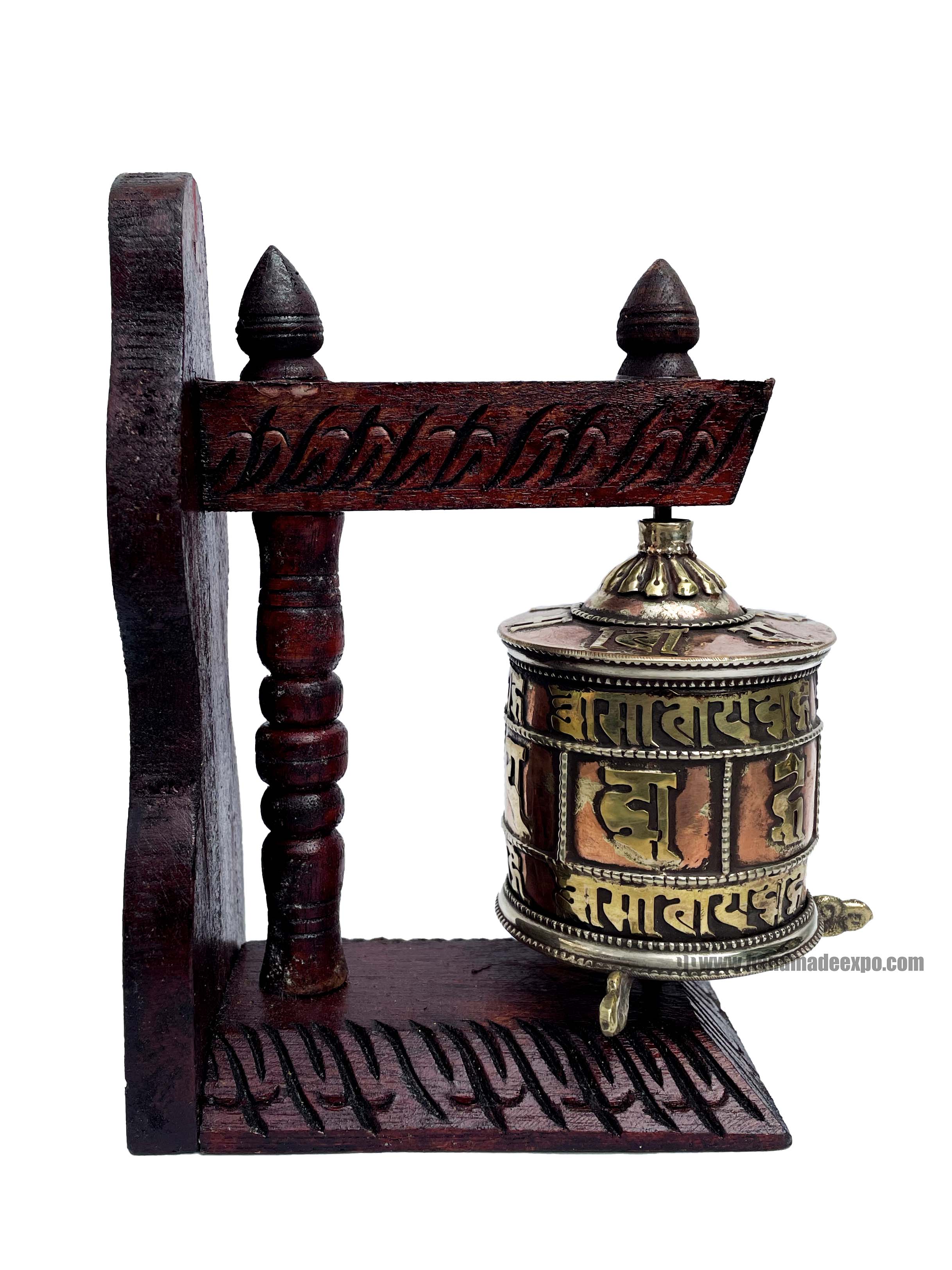 Brass Prayer Wheel On Wooden Frame, <span Style=