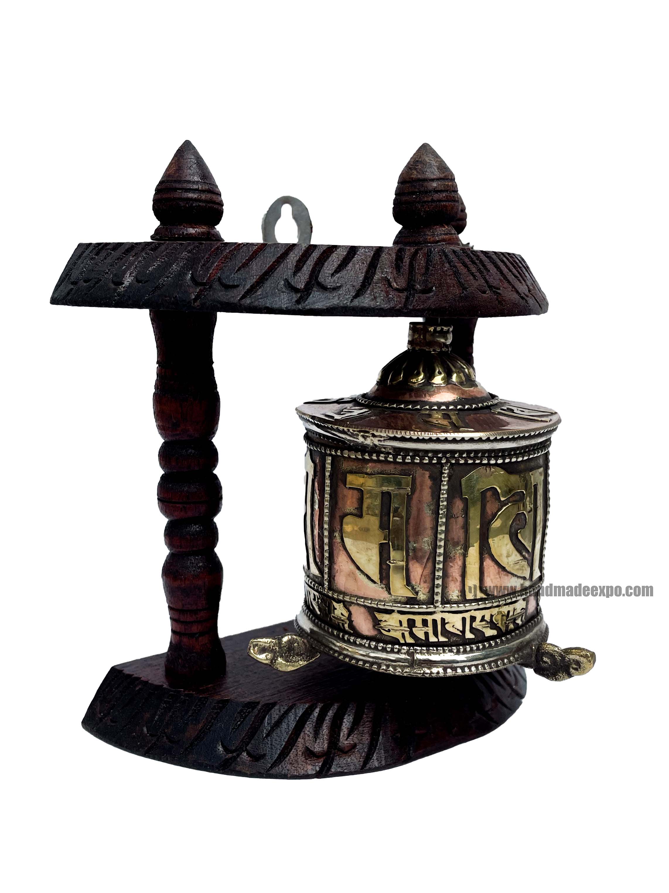 Brass Prayer Wheel On Wooden Frame, <span Style=