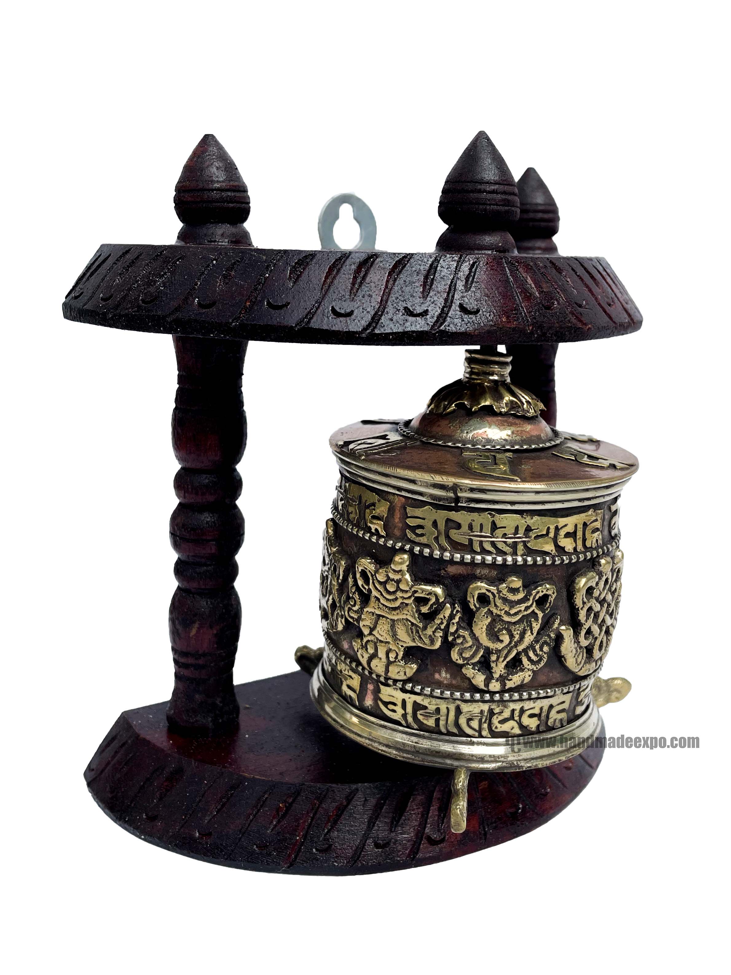 Brass Prayer Wheel On Wooden Frame, <span Style=