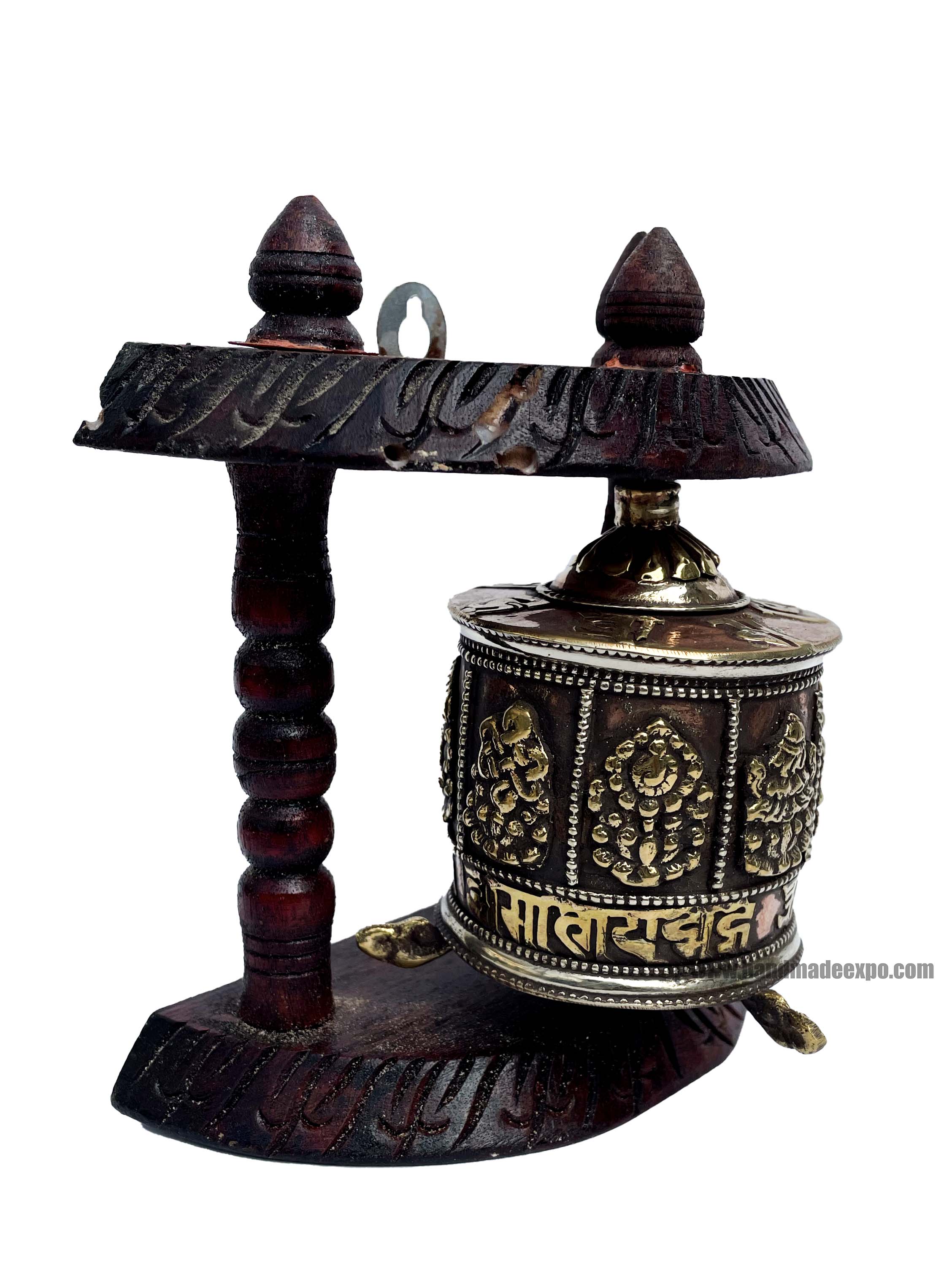 Brass Prayer Wheel On Wooden Frame, <span Style=