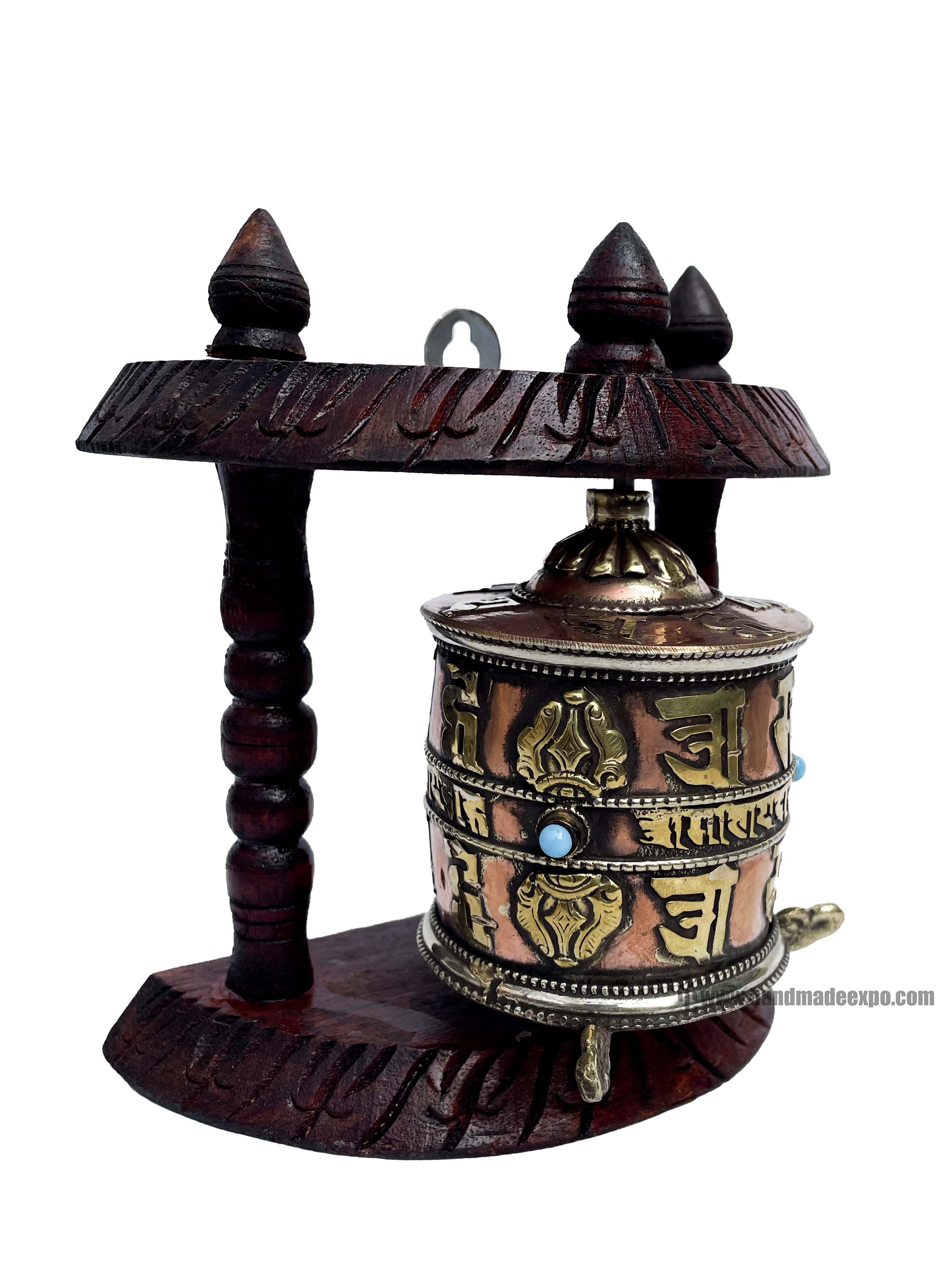 Brass Prayer Wheel On Wooden Frame, <span Style=