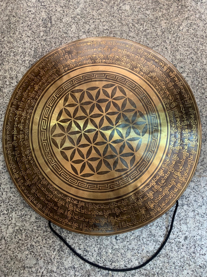 Tibetan handmade Gongs, flower Design Design, Wind Gong, Flat Gong