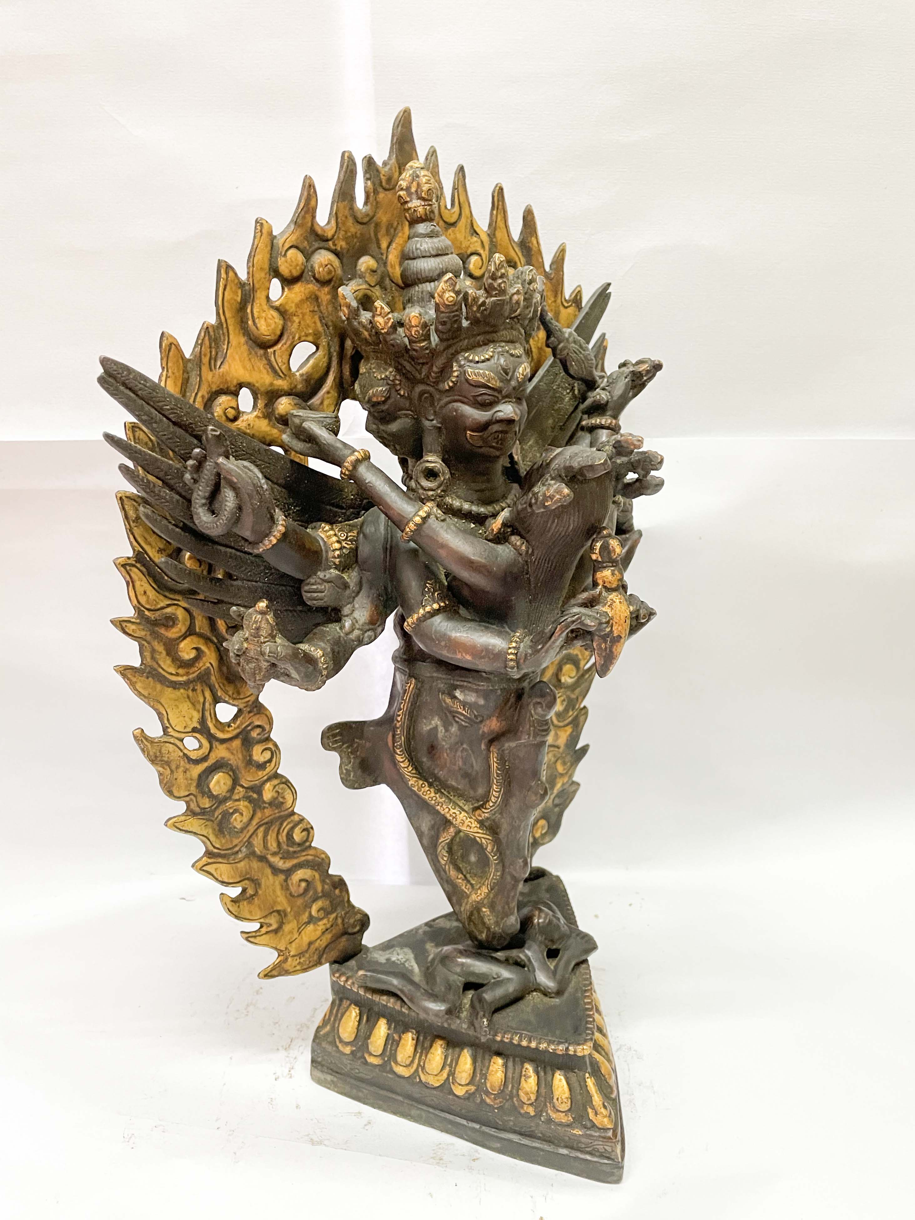 Buddhist Statue Of Vajrakilaya - Dorje Phurba - Heruka golden Paint And Antique Finishing
