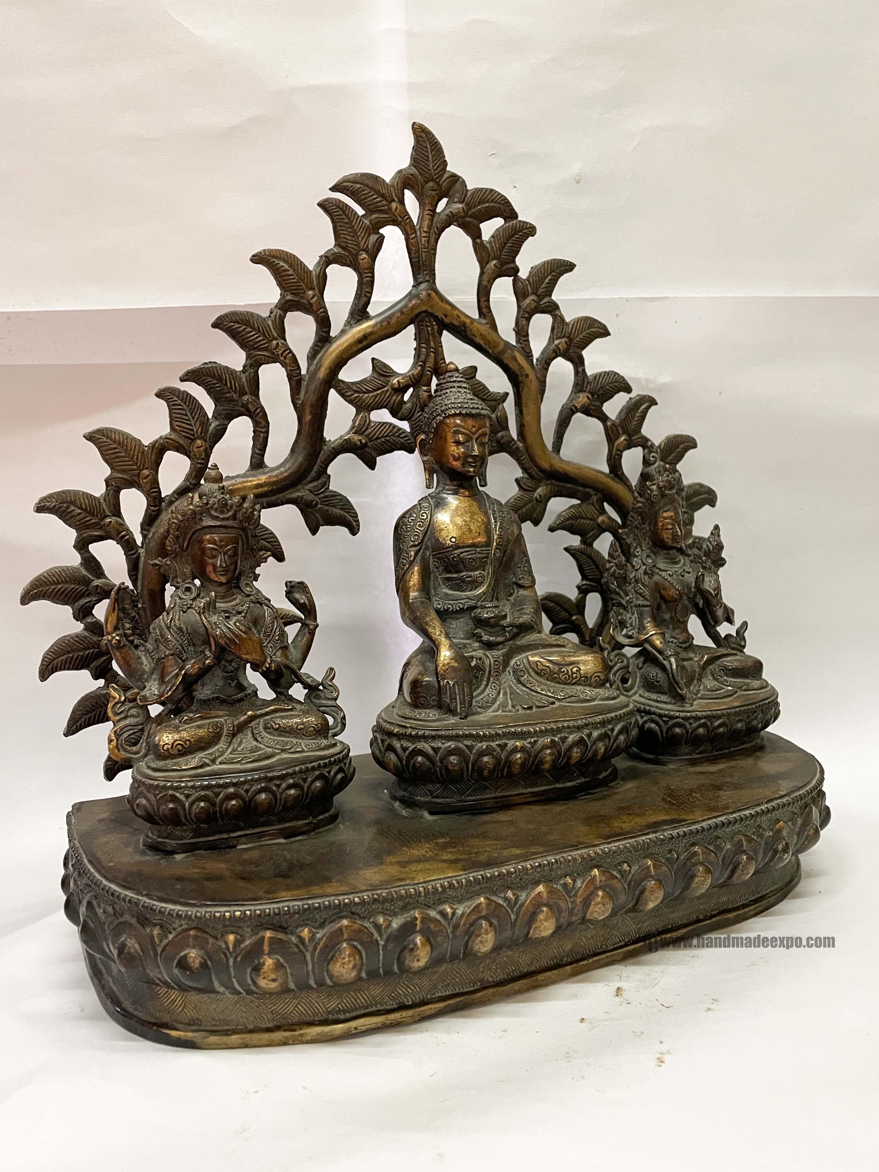 Set Of Buddhist Statue Of Shakyamuni Buddha, White Tara, And Green Tara bronze, Antique