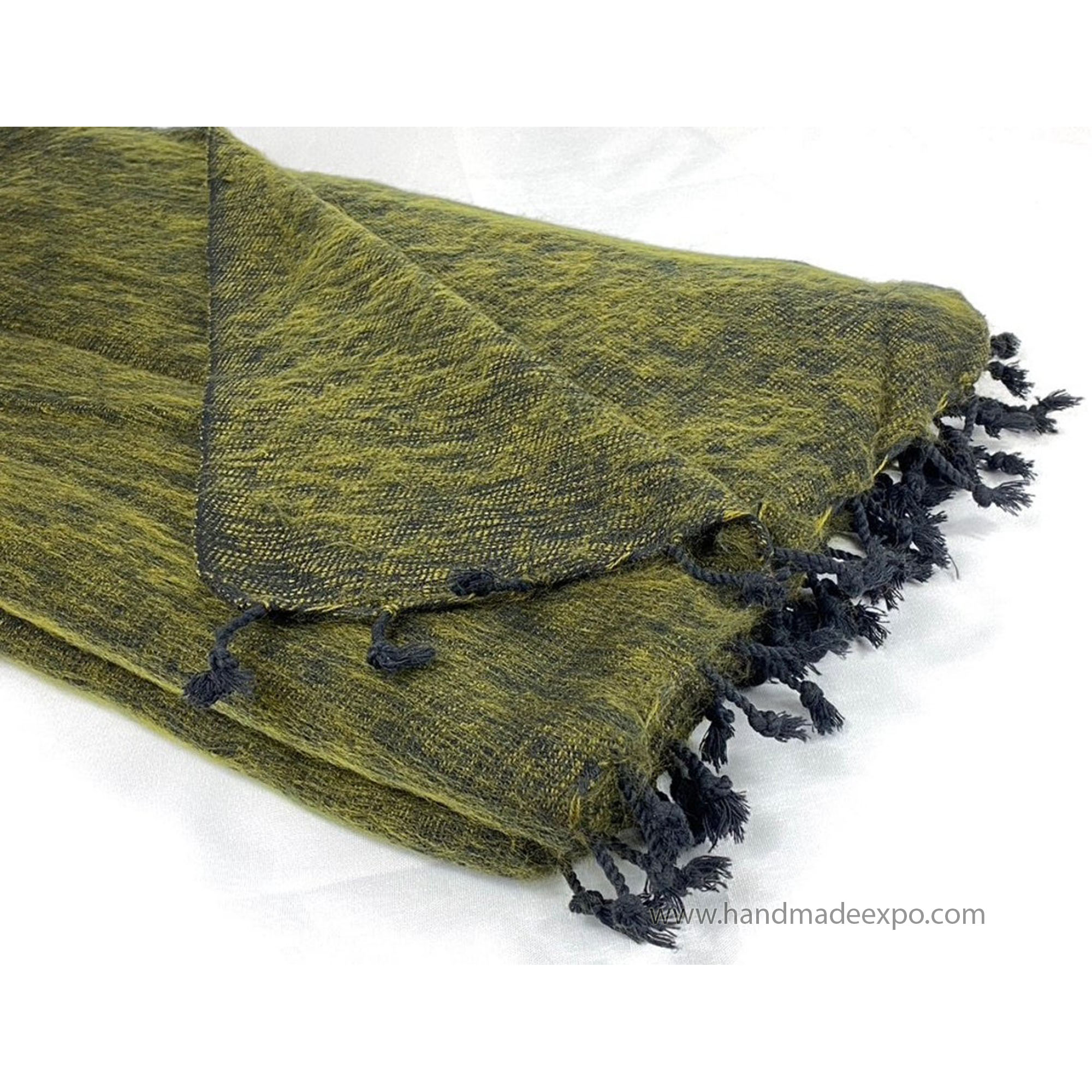 Yak Wool Blanket, Nepali Acrylic Hand Loom Blanket, green 7