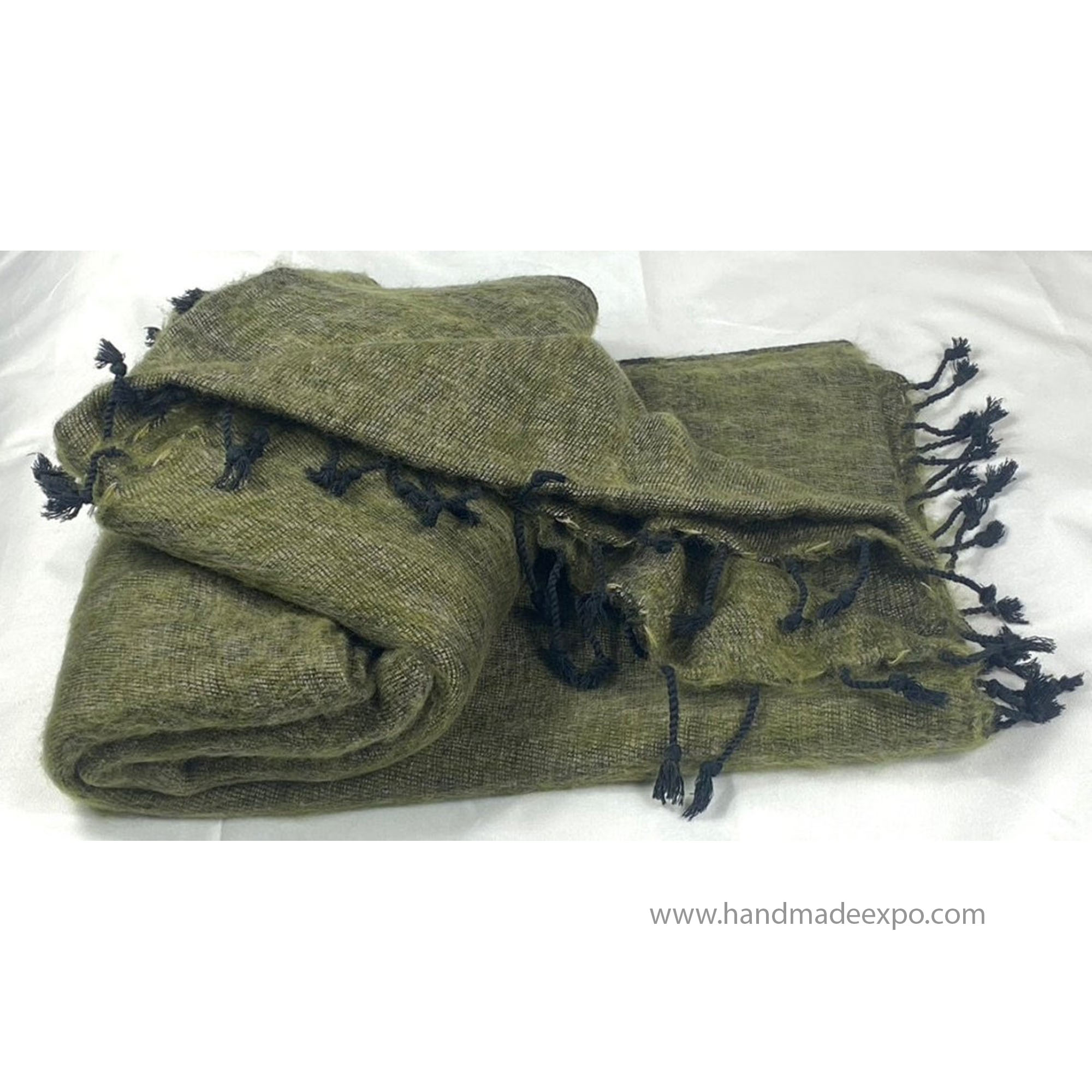 Yak Wool Blanket, Nepali Acrylic Hand Loom Blanket, green 6