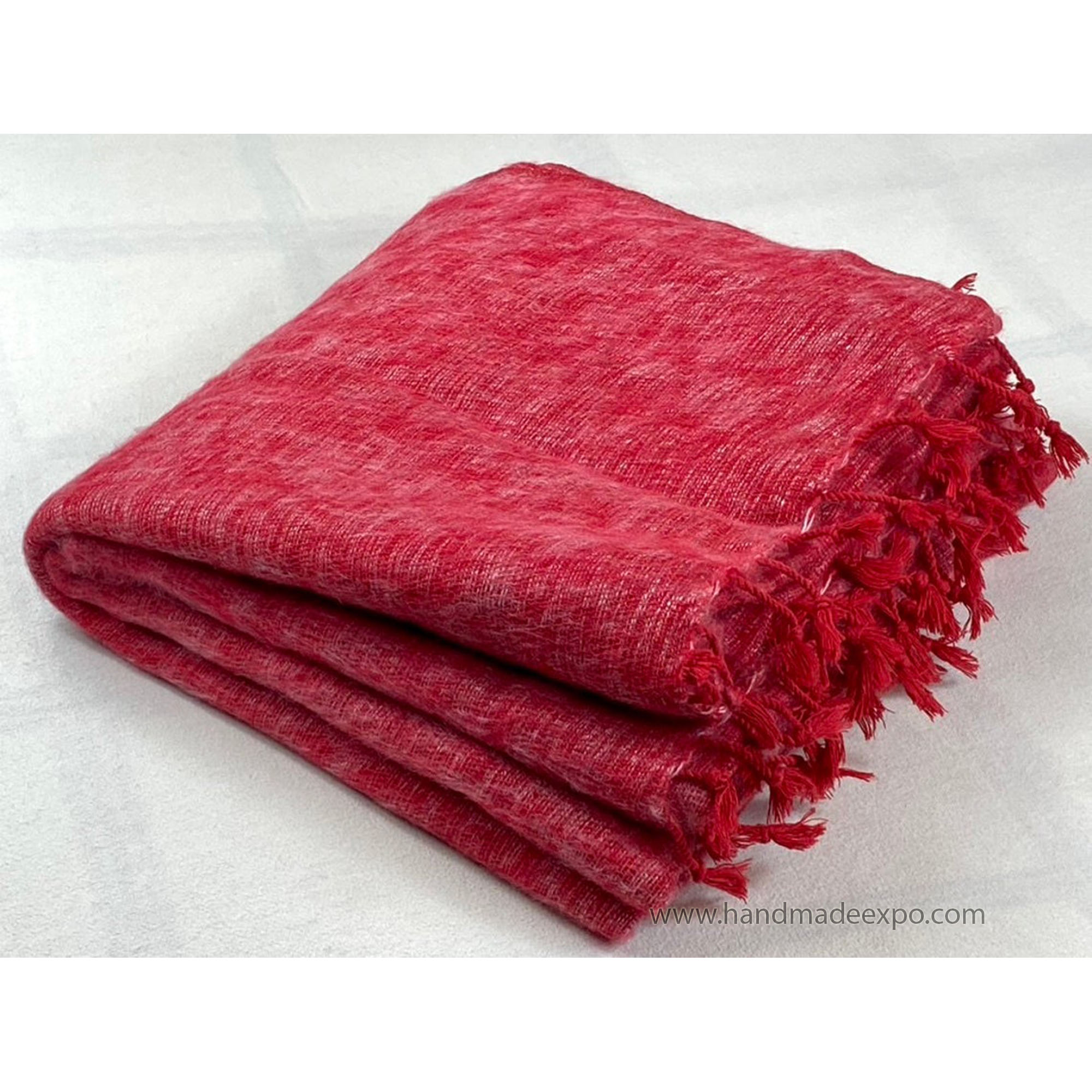 Yak Wool Blanket, Nepali Acrylic Hand Loom Blanket, red 2
