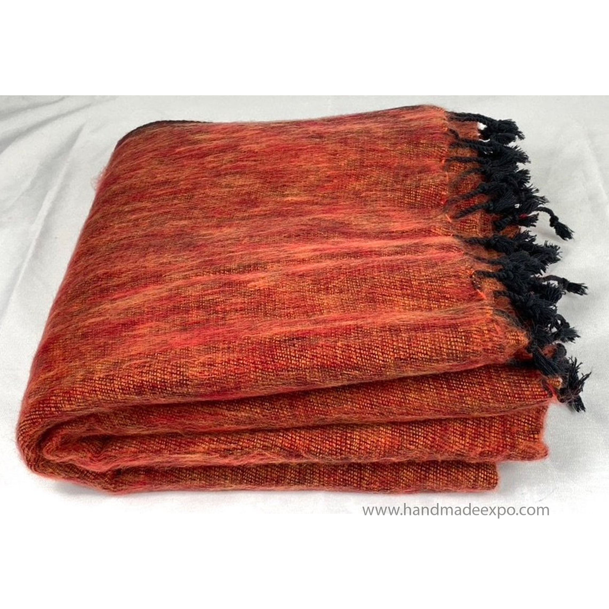 Yak Wool Blanket, Nepali Acrylic Hand Loom Blanket, orange 2