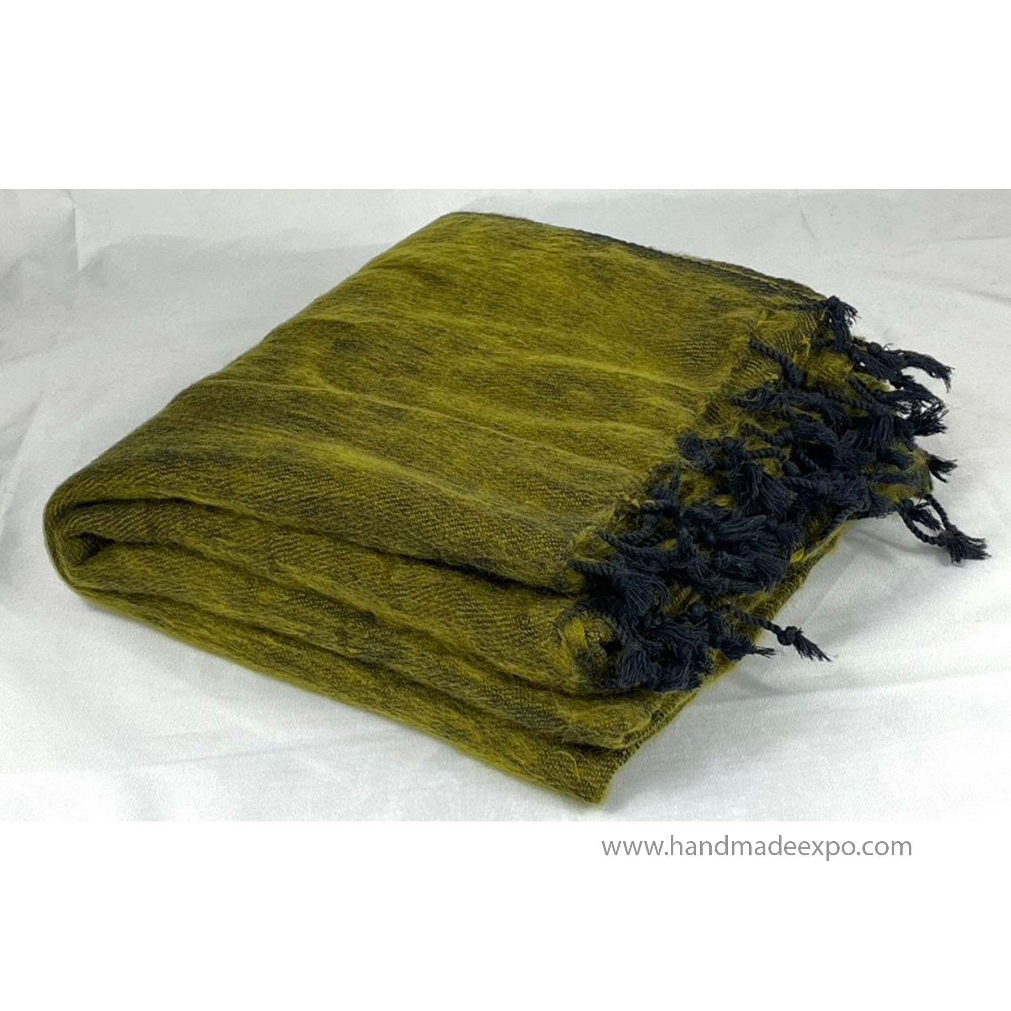 Yak Wool Blanket, Nepali Acrylic Hand Loom Blanket, green 3
