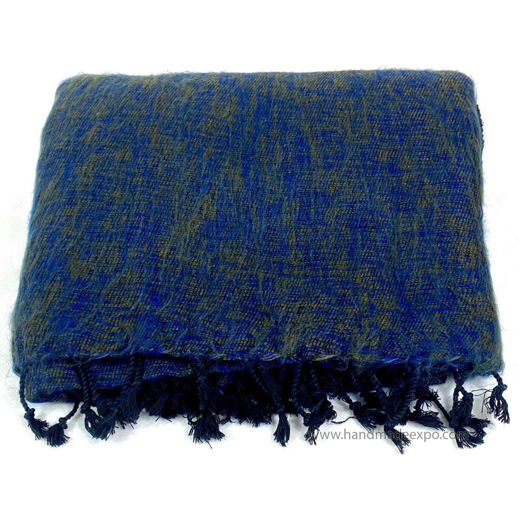 Yak Wool Blanket, Nepali Acrylic Hand Loom Blanket, blue 3