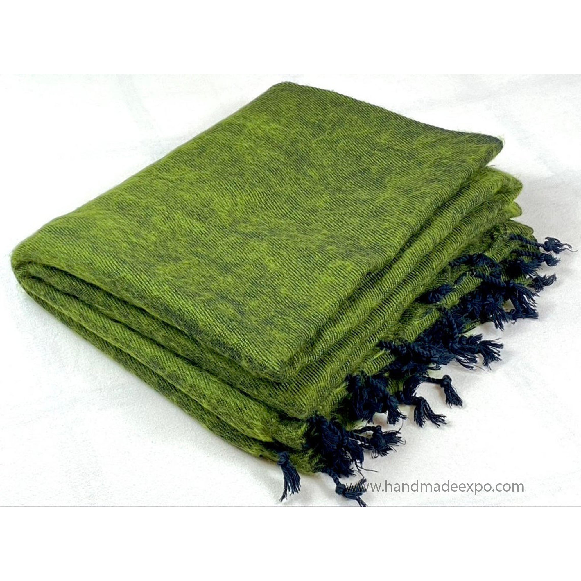 Yak Wool Blanket, Nepali Acrylic Hand Loom Blanket, green 2