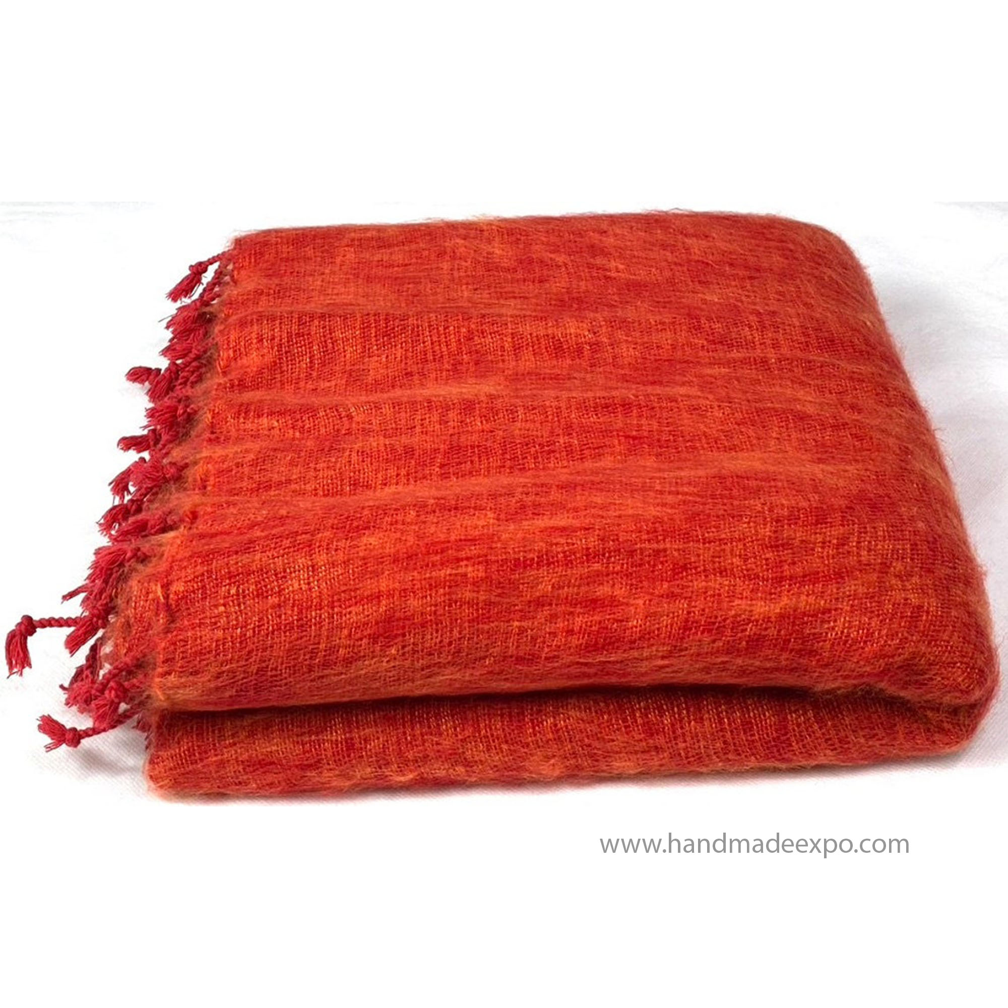 Yak Wool Blanket, Nepali Acrylic Hand Loom Blanket, orange