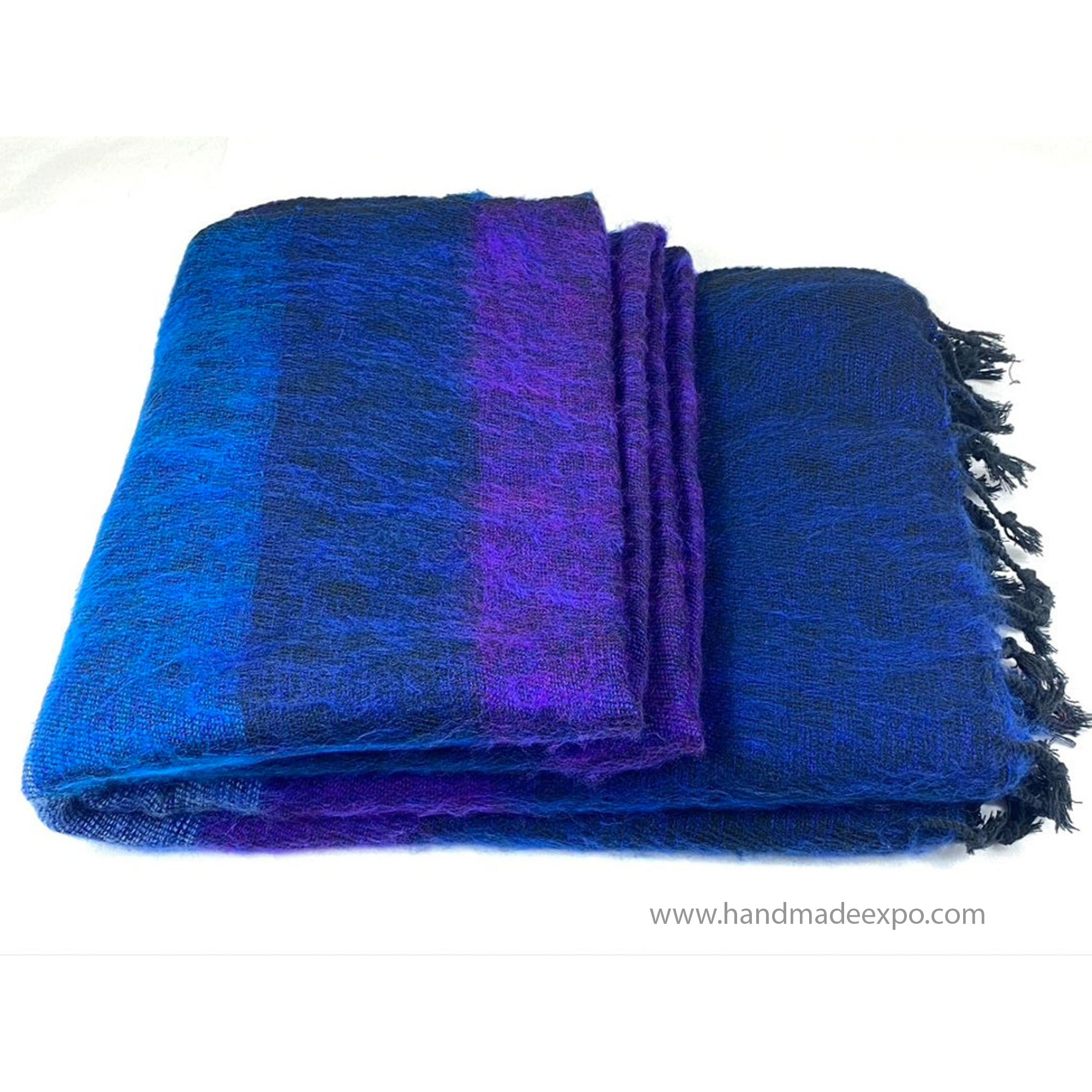 Yak Wool Blanket, Nepali Acrylic Hand Loom Blanket, all Blues