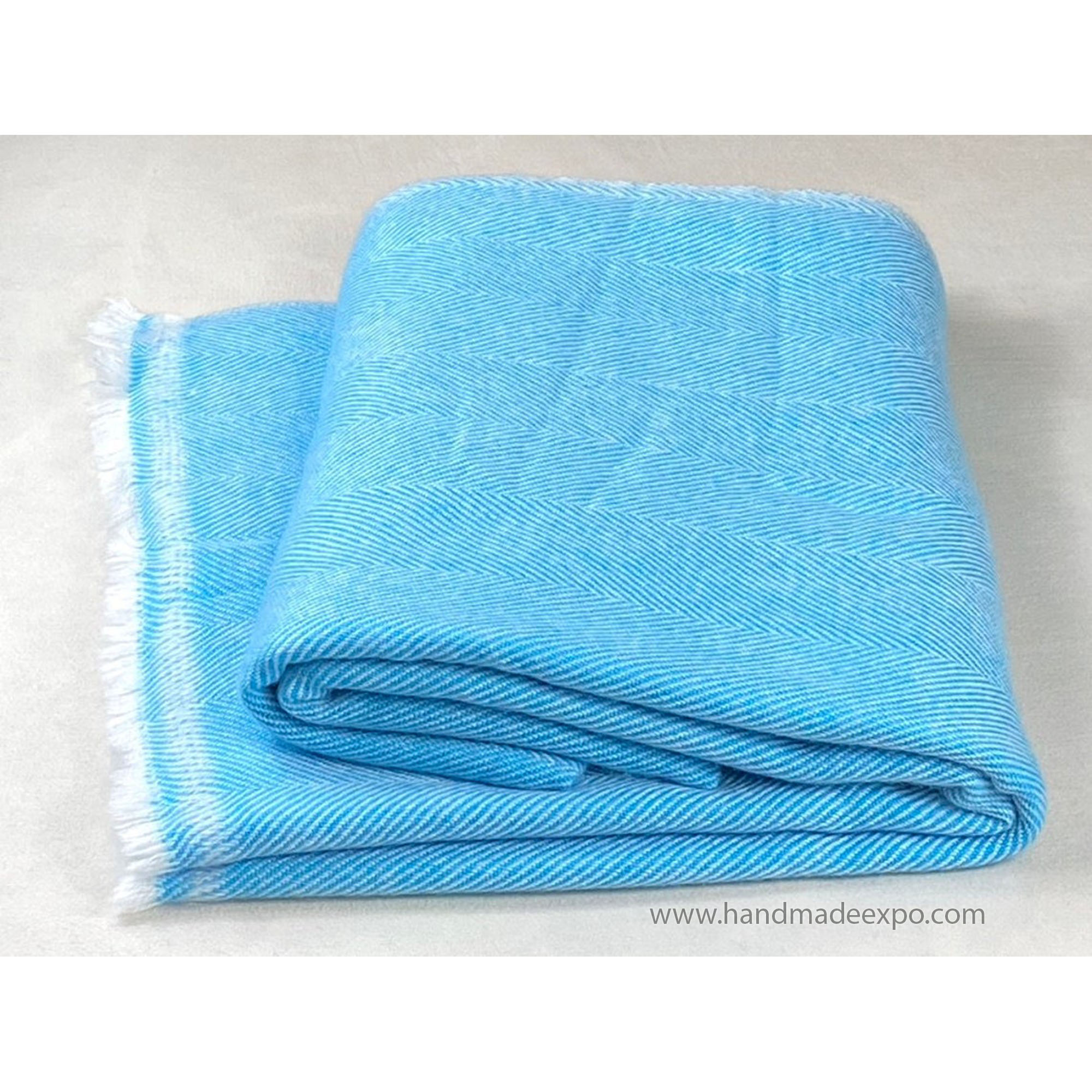 Pashmina Blanket, Thick Nepali Pashmina Shawl, Eight-ply Wool, Light Blue