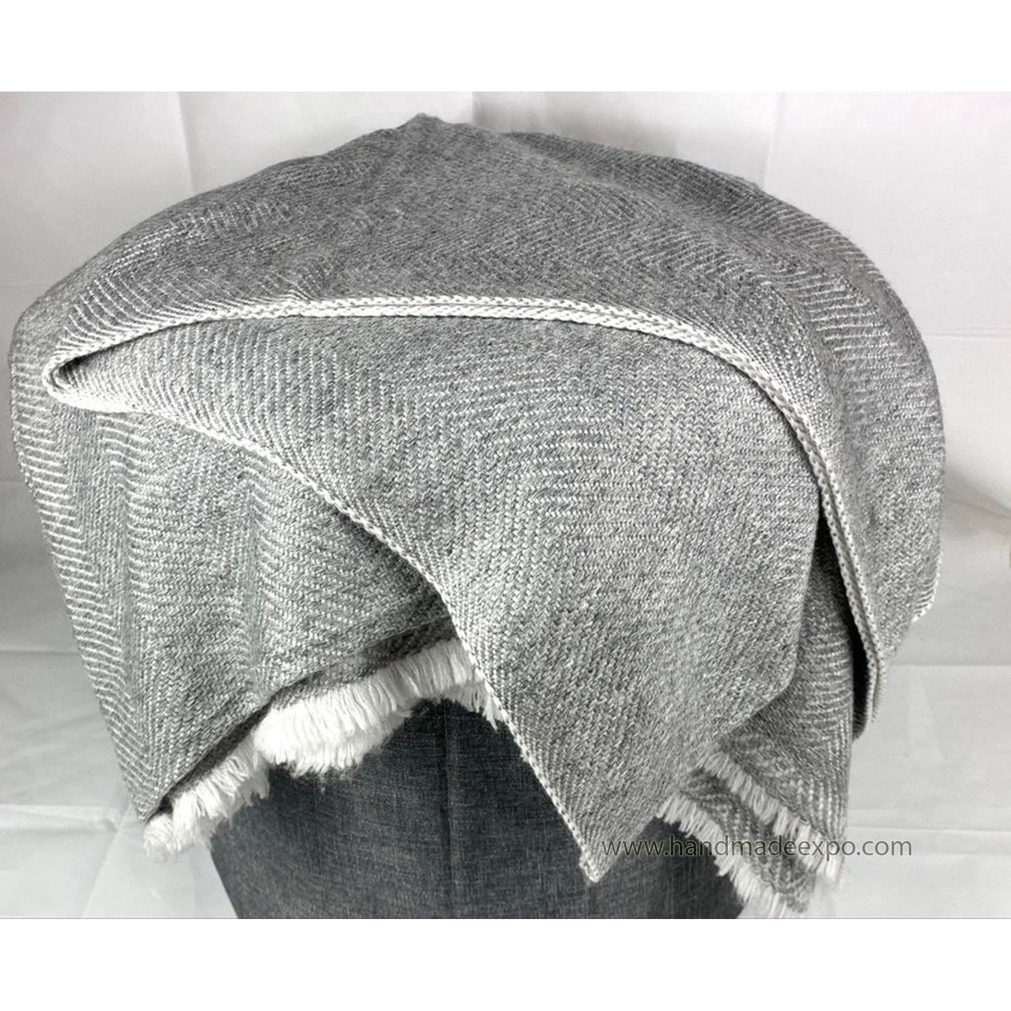 Pashmina Blanket, Thick Nepali Pashmina Shawl, Eight-ply Wool, Grey