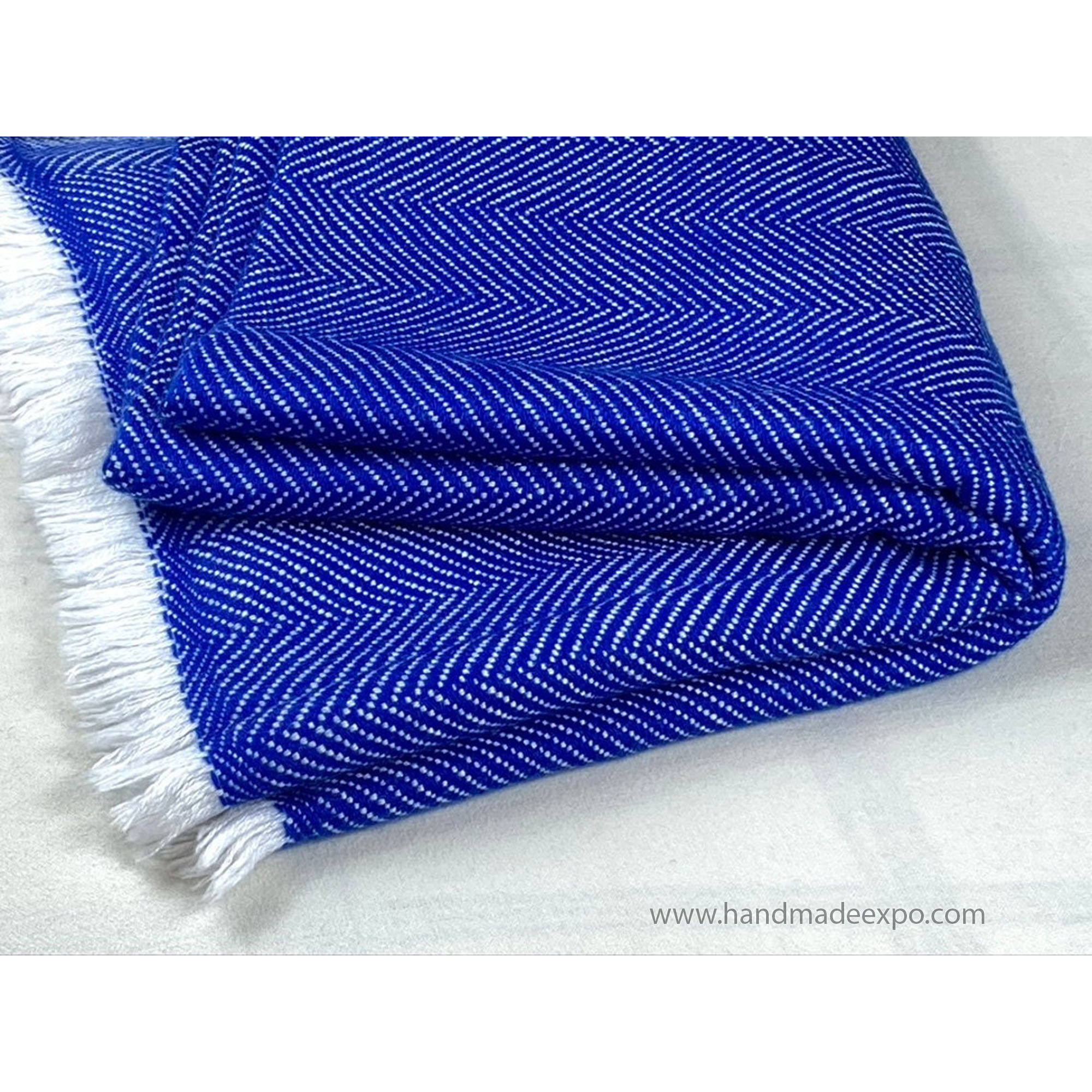 Pashmina Blanket, Thick Nepali Pashmina Shawl, Eight-ply Wool, Blue, Cashmere