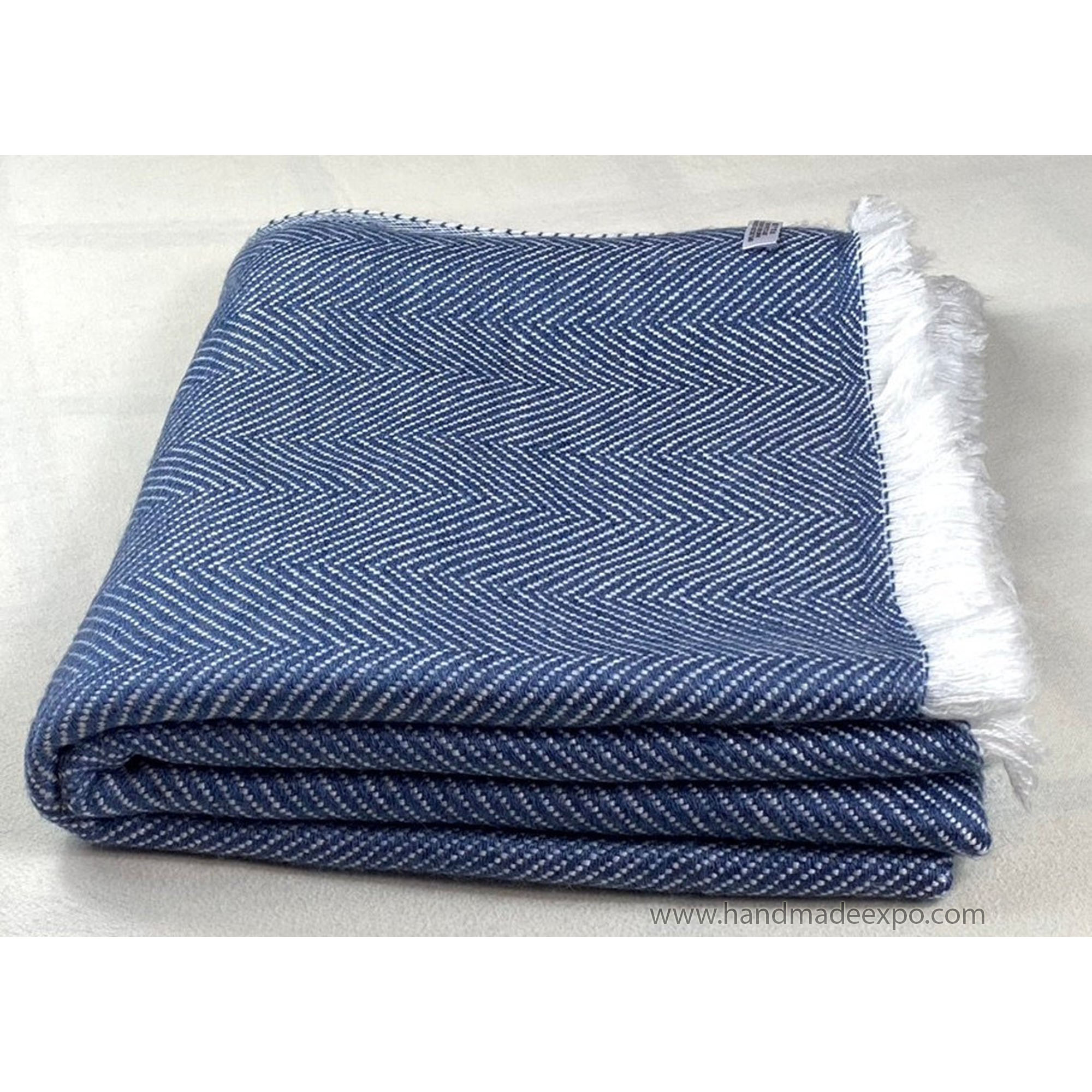 Pashmina Blanket, Thick Nepali Pashmina Shawl, Eight-ply Wool, Dark Blue, Cashmere