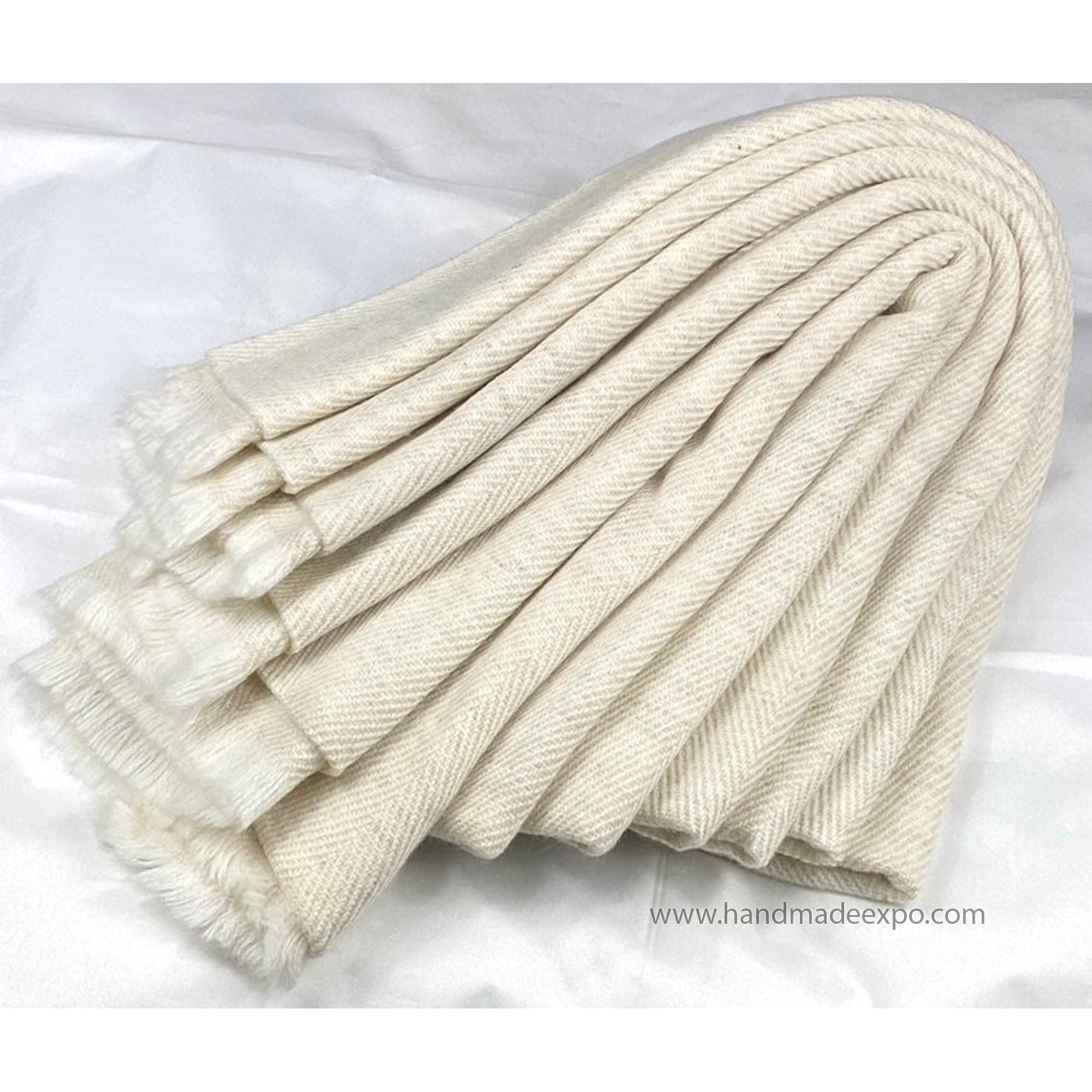 Pashmina Blanket, Thick Nepali Pashmina Shawl, Eight-ply Wool, White, Cashmere