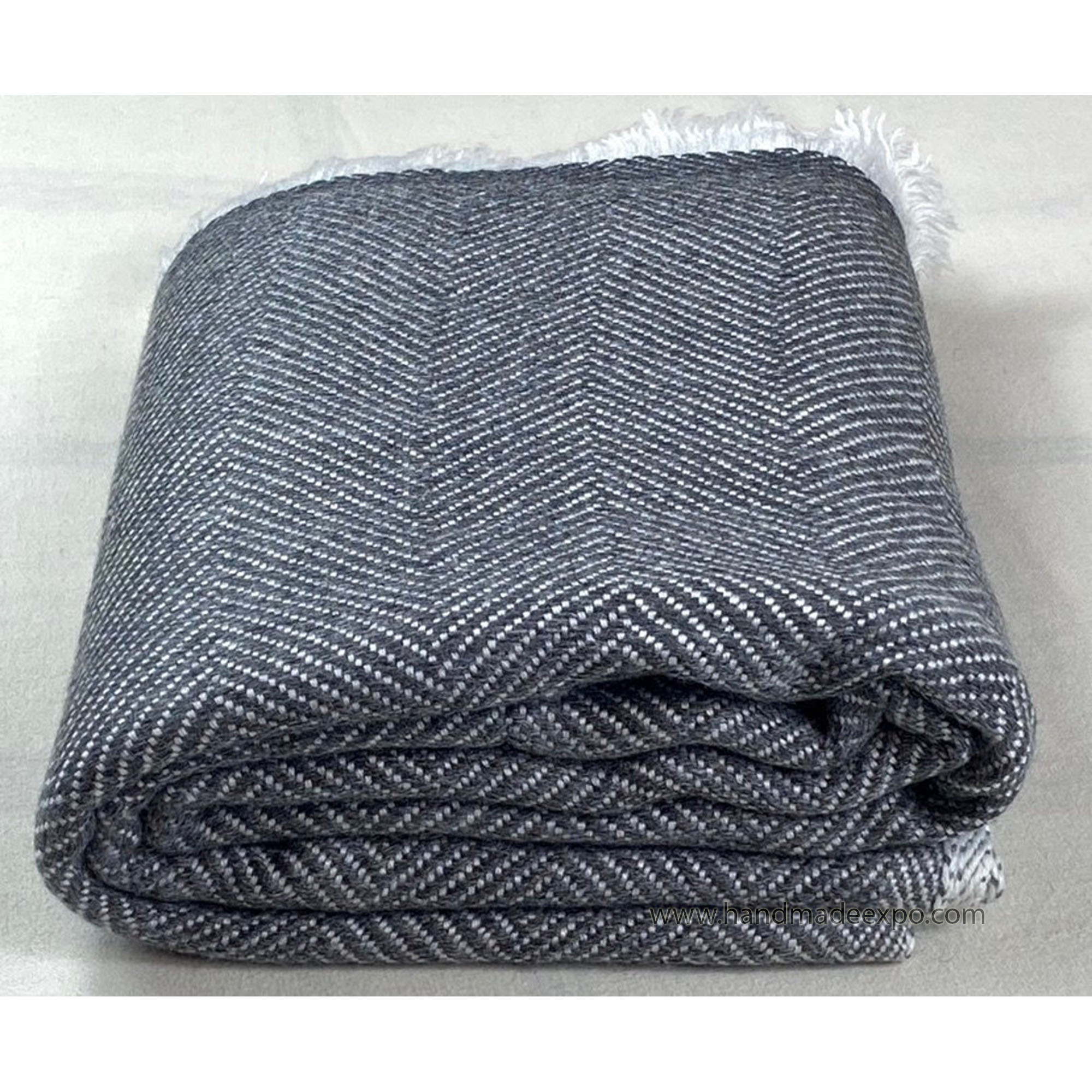 Pashmina Blanket, Thick Nepali Pashmina Shawl, Eight-ply Wool, Dark Grey, Cashmere