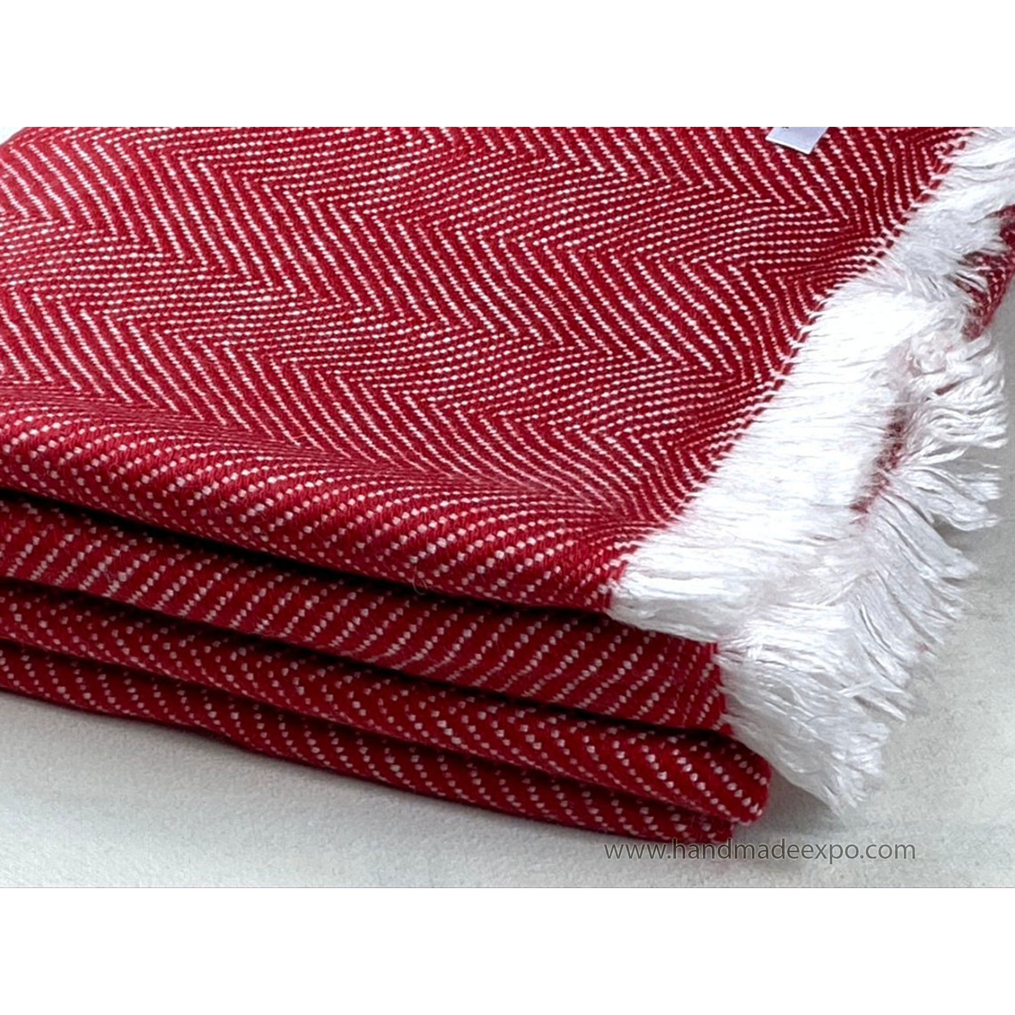 Pashmina Blanket, Thick Nepali Pashmina Shawl, Eight-ply Wool, Red, Cashmere