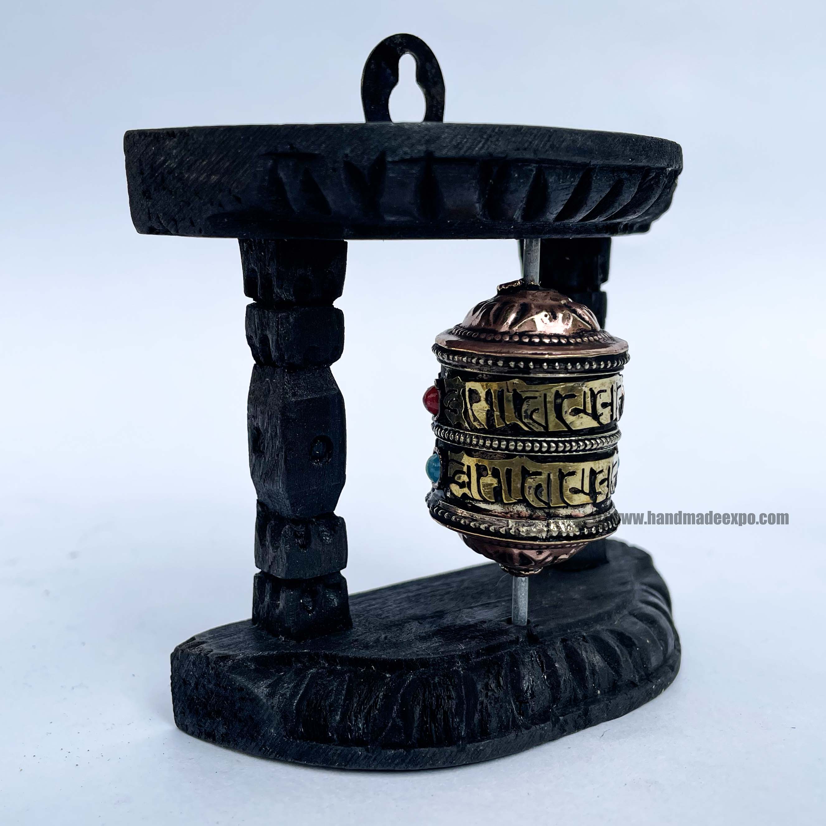 Brass Prayer Wheel On Wooden Frame, <span Style=