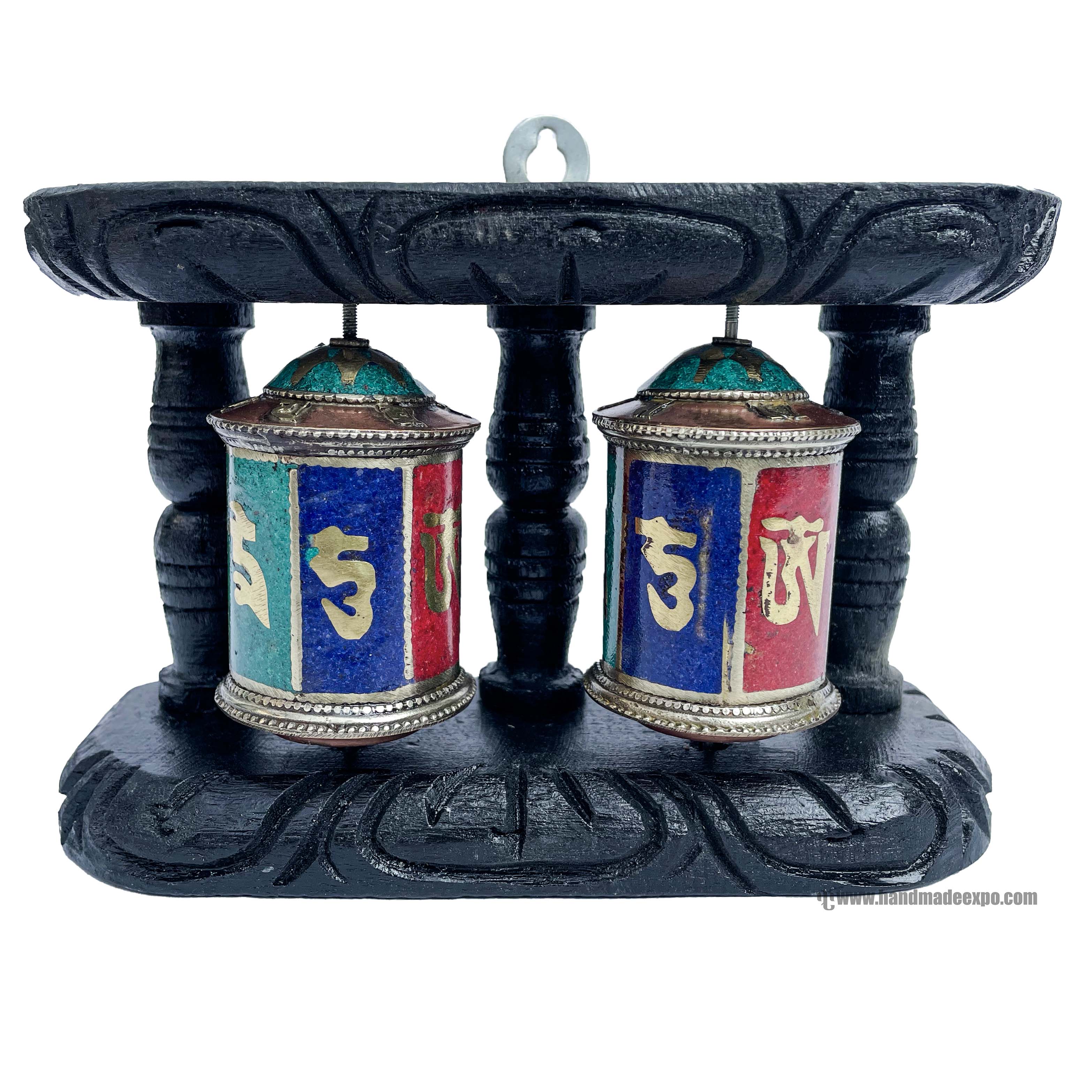 Double Brass Prayer Wheel On Wooden Frame, <span Style=