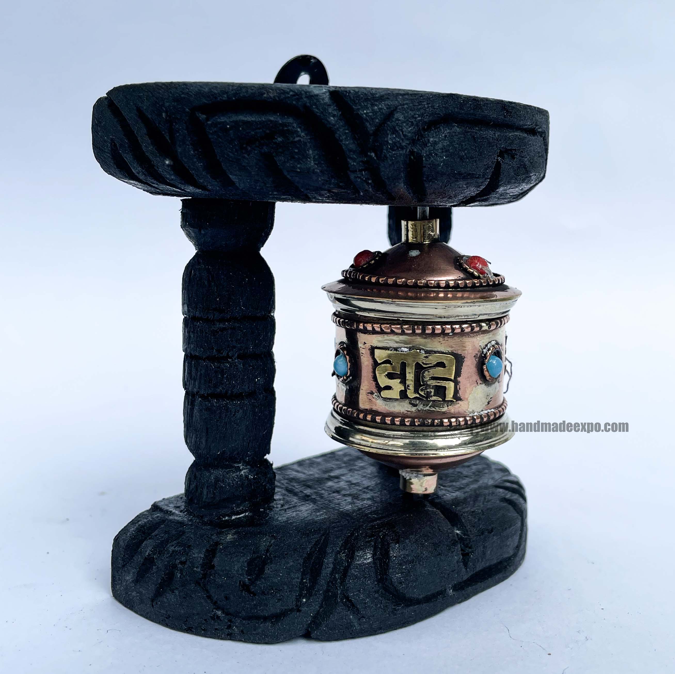 Brass Prayer Wheel On Wooden Frame, <span Style=