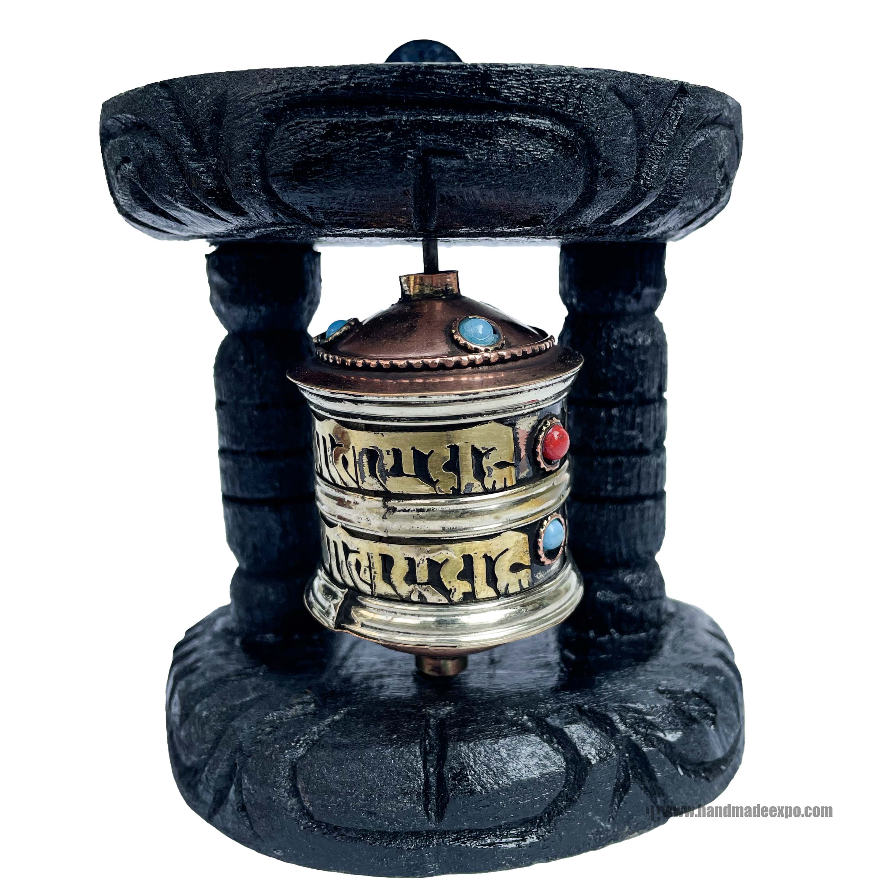 Brass Prayer Wheel On Wooden Frame, <span Style=