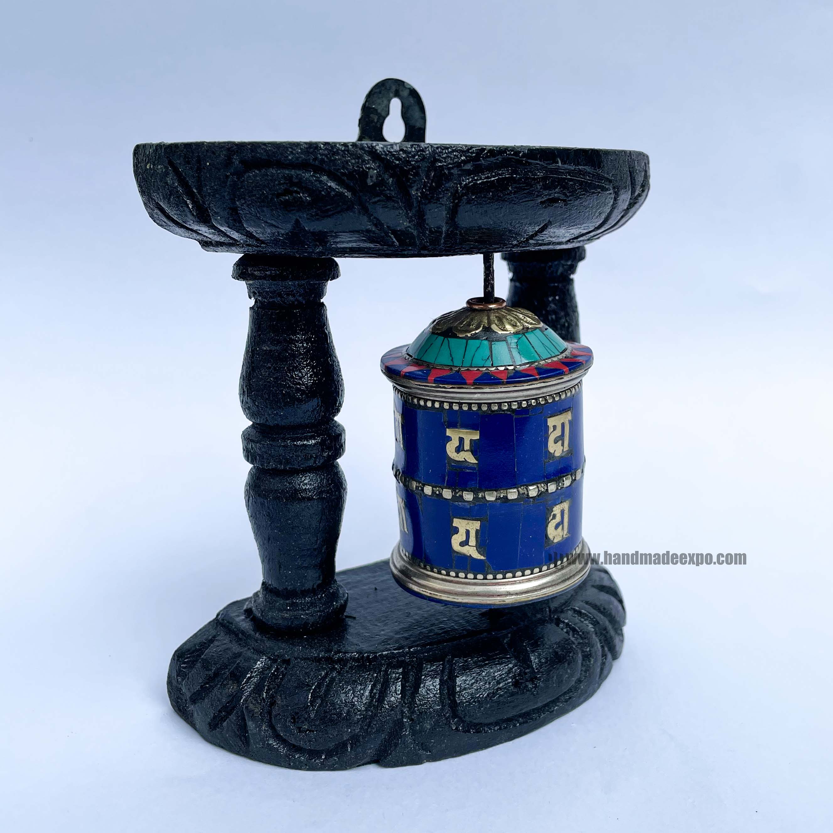 Brass Prayer Wheel On Wooden Frame <span Style=