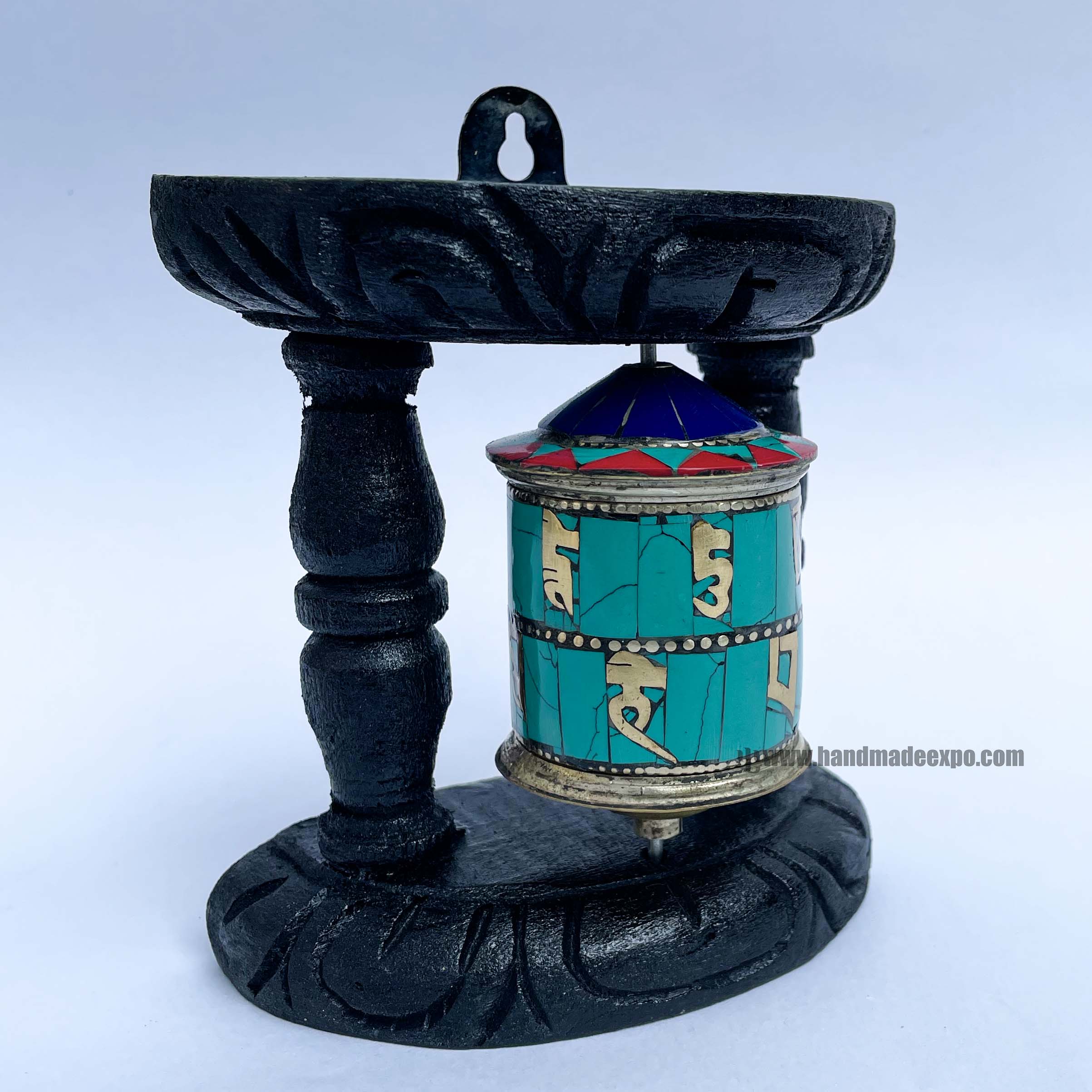 Brass Prayer Wheel On Wooden Frame <span Style=