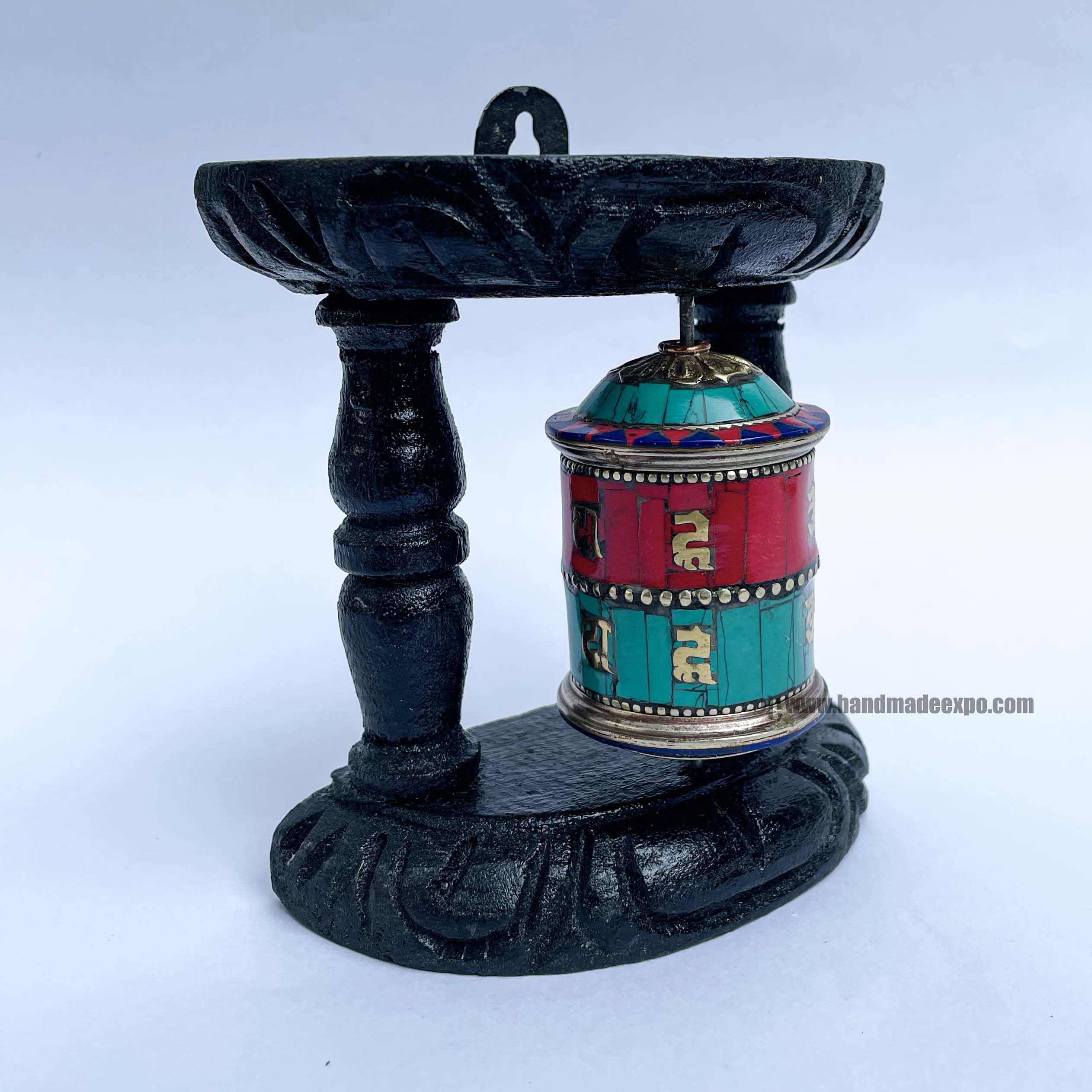 Brass Prayer Wheel On Wooden Frame <span Style=